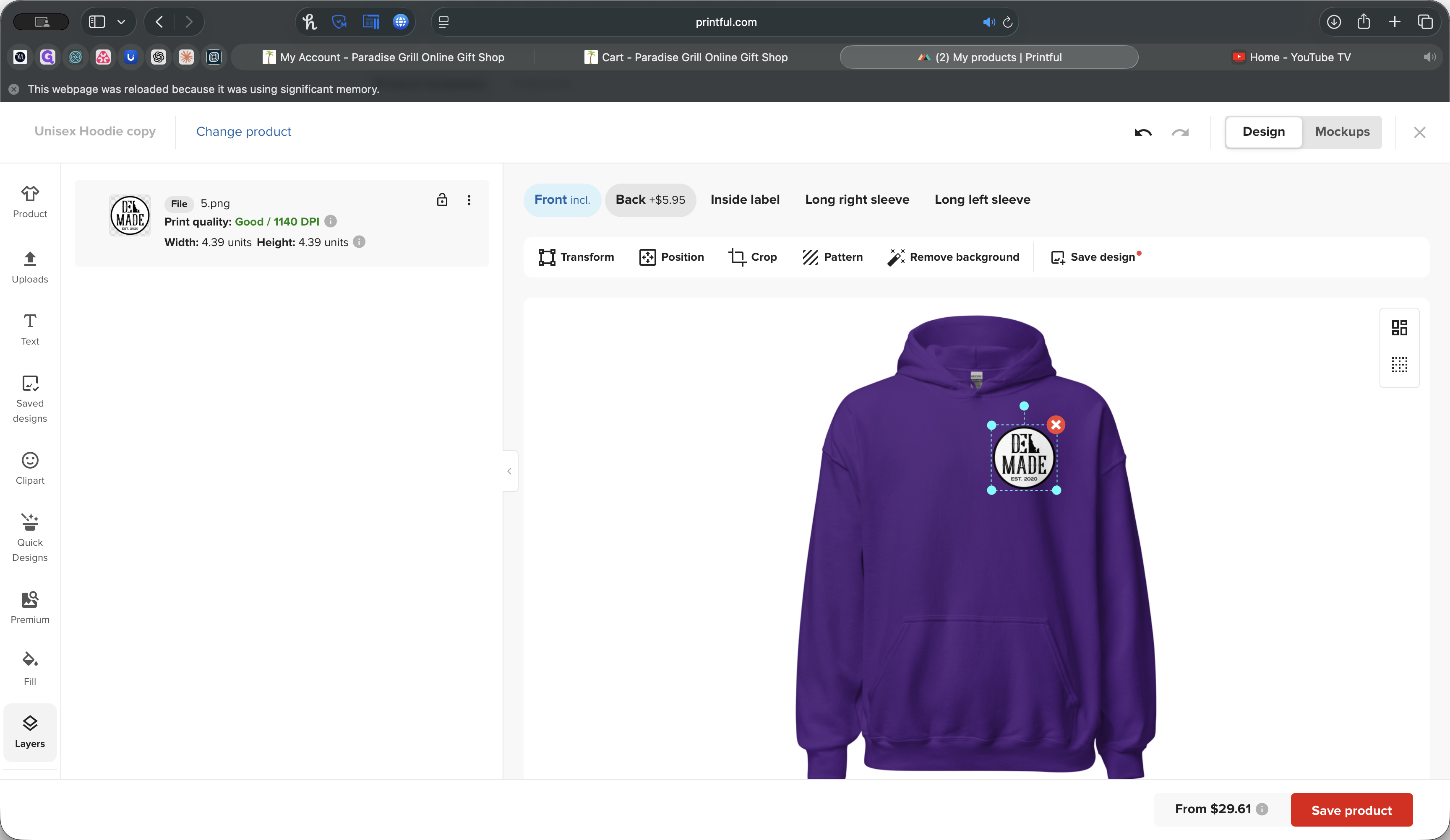 Step #18: Click on "Back + $ 5.95"