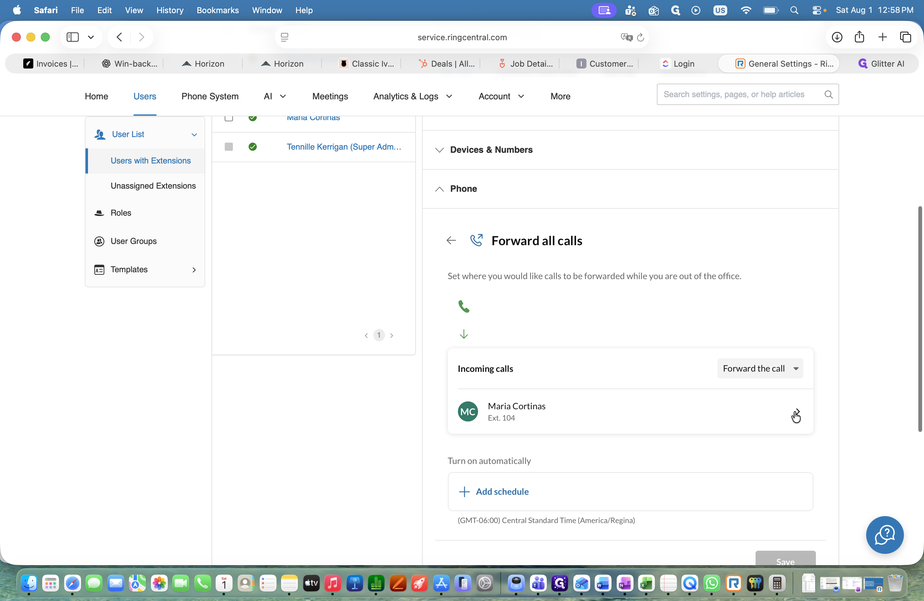 Step #13: To change the forwarding destination, click the arrow icon next to the currently assigned user and select the new recipient.