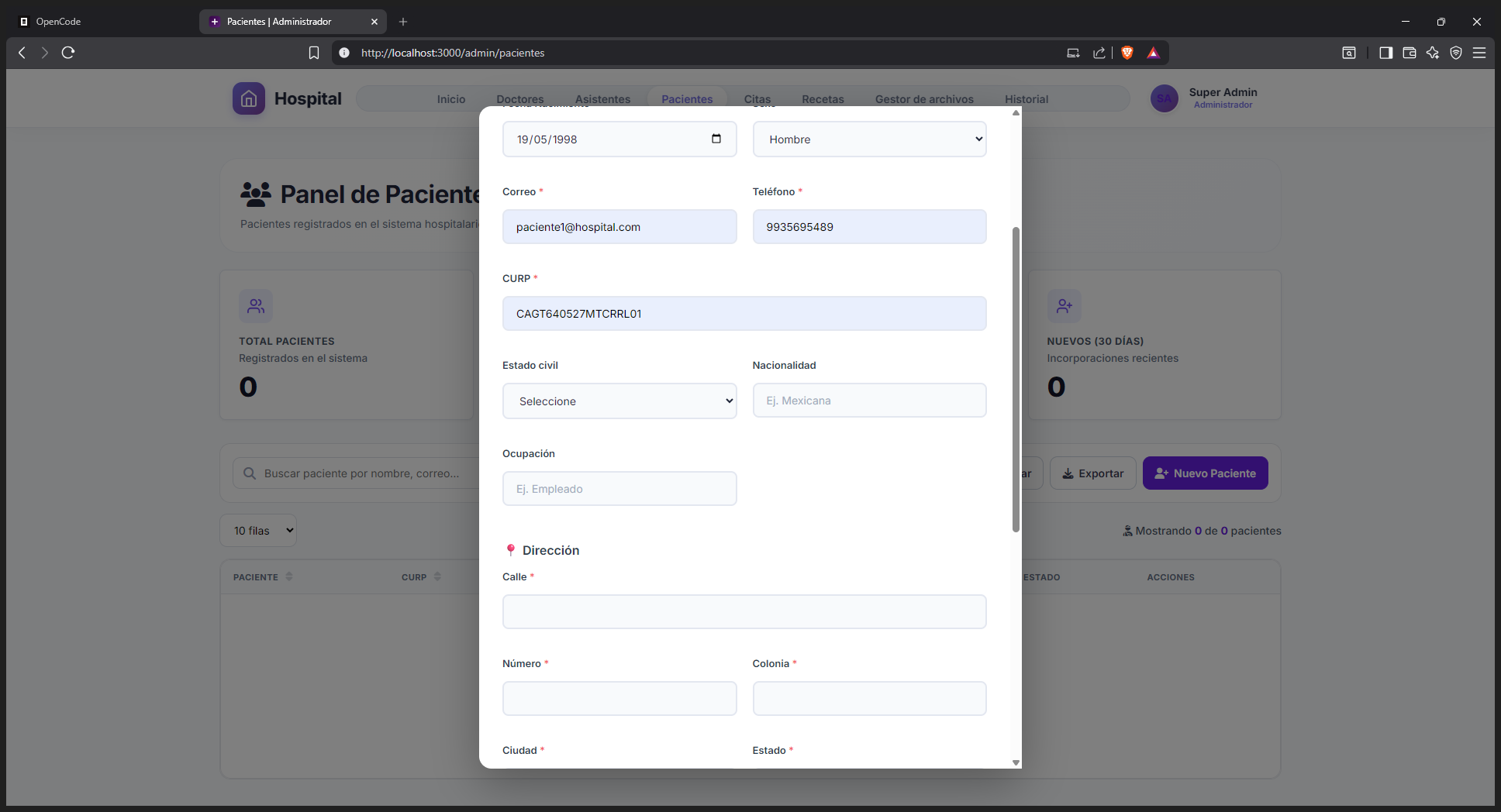 Step #5: Introduce la CURP del paciente, verificando que los 18 caracteres sean correctos