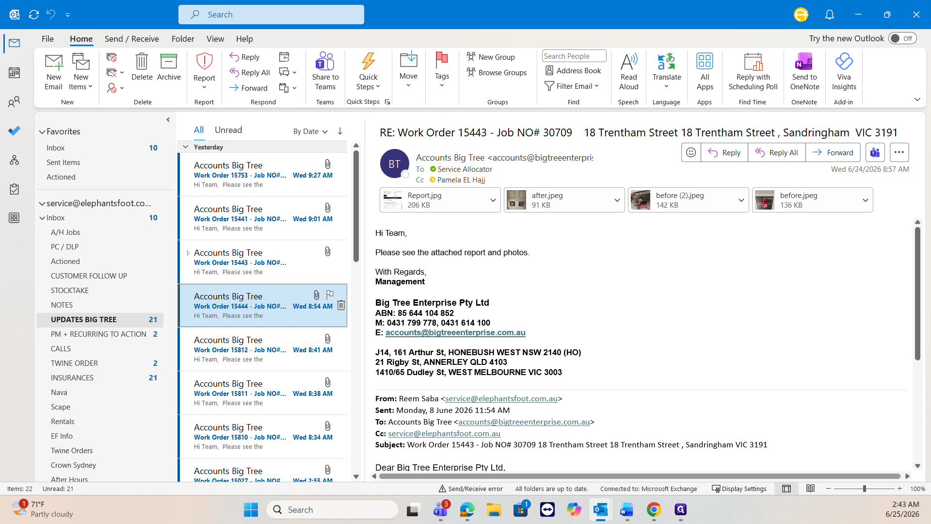 Step #2: Double-click an email from a contractor to open it and verify their attached reports and photos.