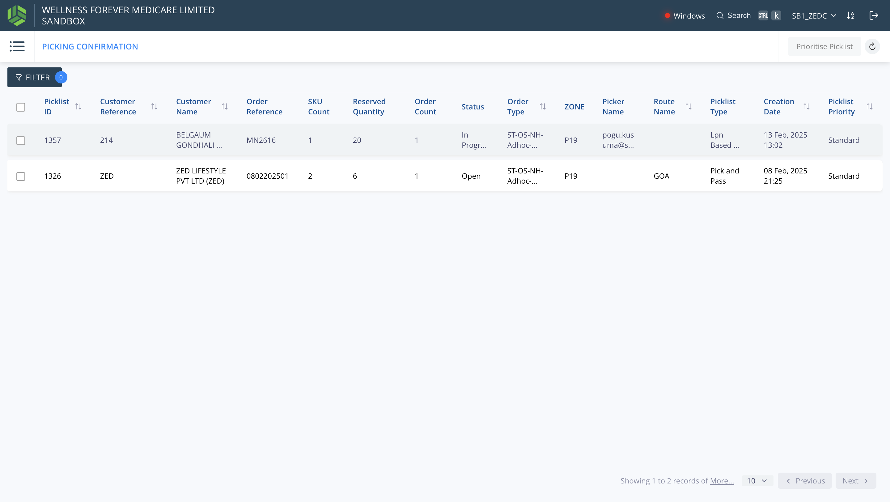 Step #1: Here we can see an LPN based picklist of Picklist ID "1357". 