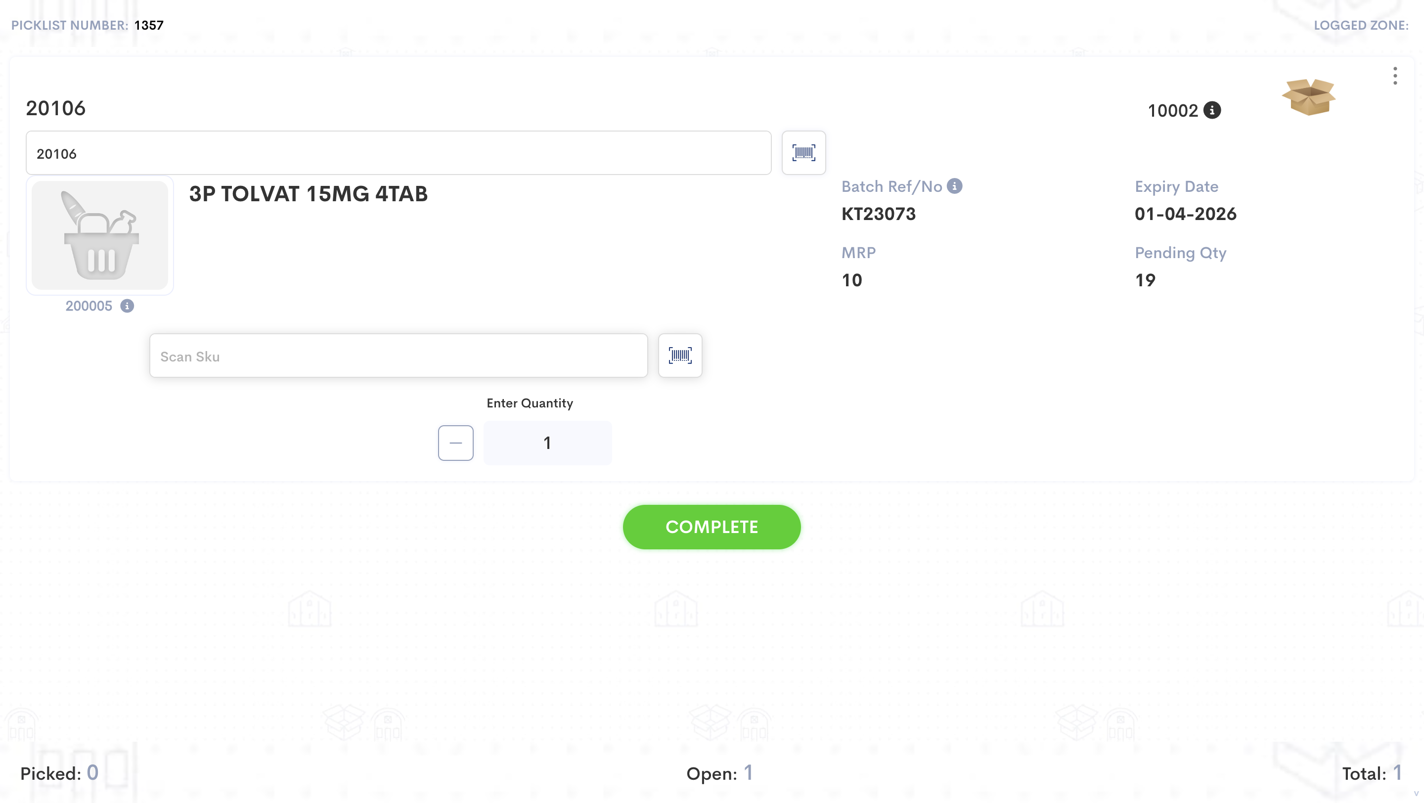 Step #5: The quantity of the SKU increases as we scan each item. 