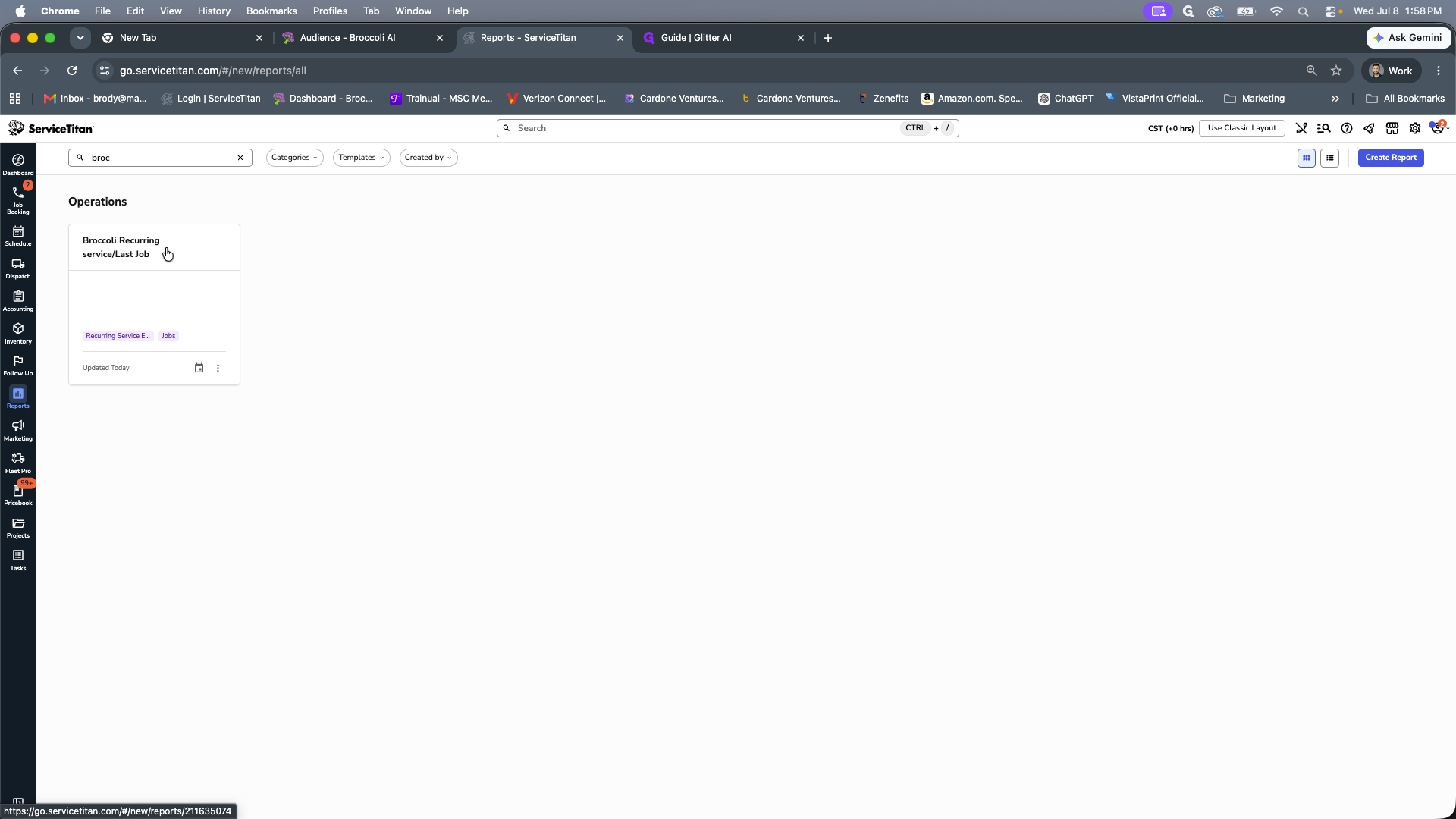 Step #3: Click the Broccoli Recurring service/Last Job report card to open it.