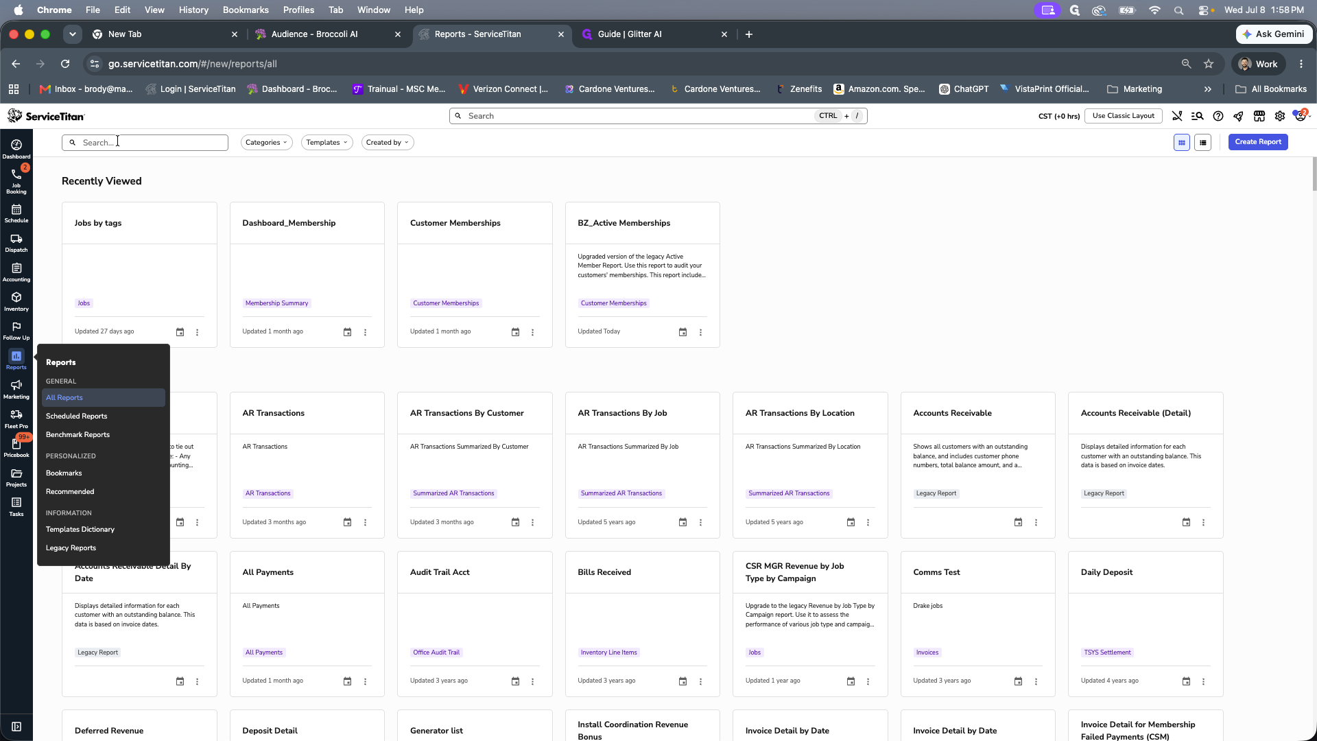Step #1: Click the Search field in the reports dashboard.