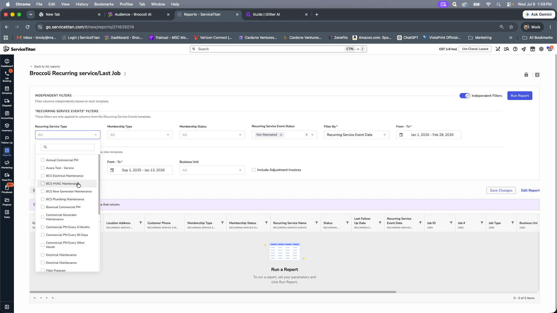 Step #5: Select the recurring services you want to report on, such as BCS HVAC Maintenance.