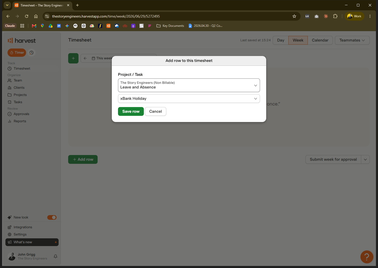Step #2: In the project dropdown, search for and select The Story Engineers (Non Billable).