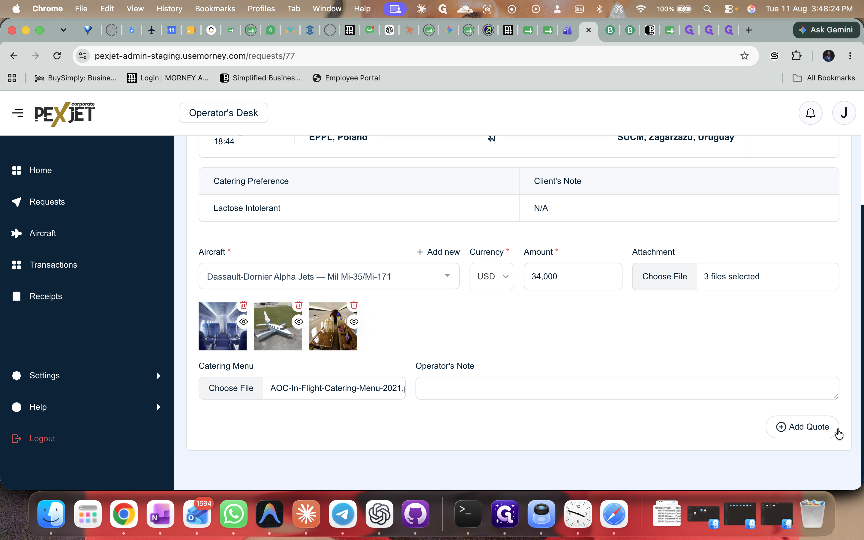 Step #6: Click Add Quote to save this first aircraft option to the customer's request.