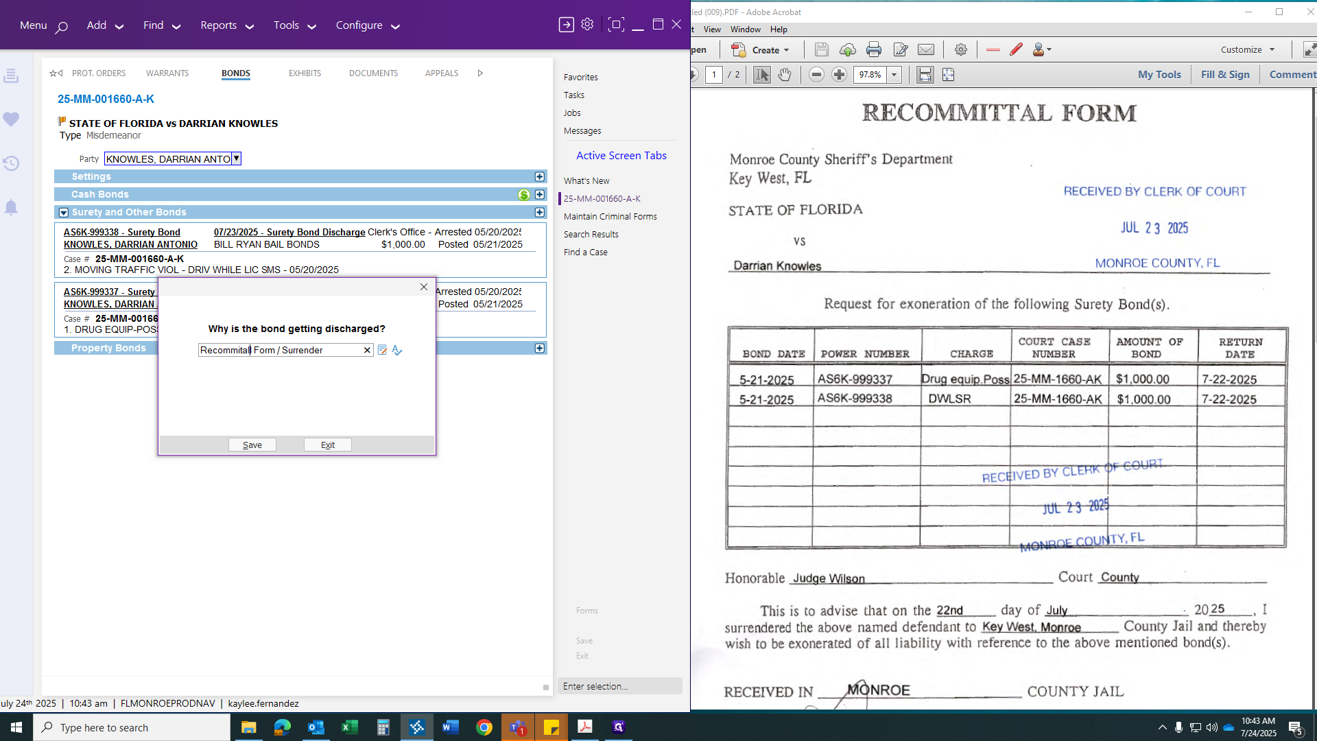 Step #45: Click on "Recommital Form / Surrender"