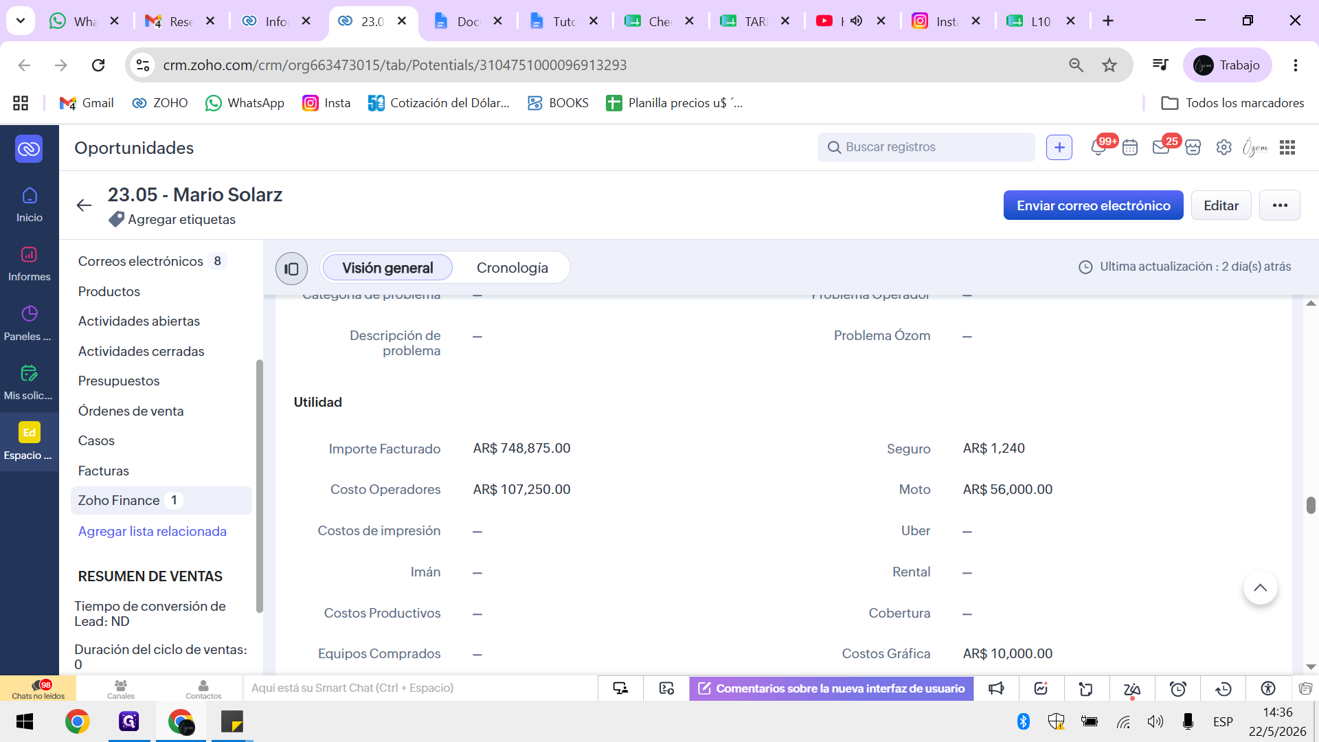 Step #7: Haz clic en la pestaña de Zoho Finance desde el menú principal de la oportunidad.
