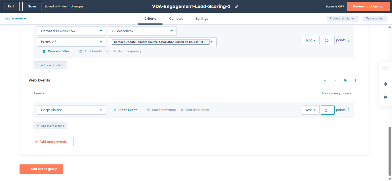 Step #10: Point value per event
