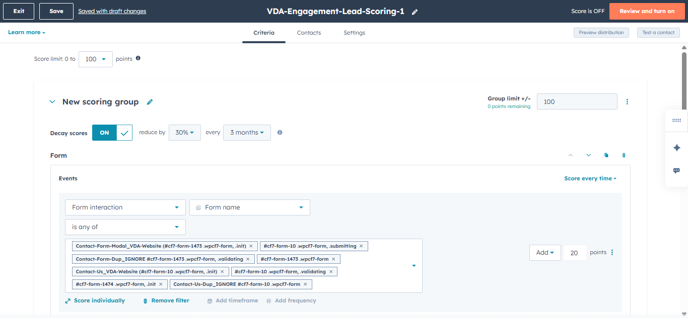 Step #11: Decay scores for events decrease points related to that even a specific amount over time.