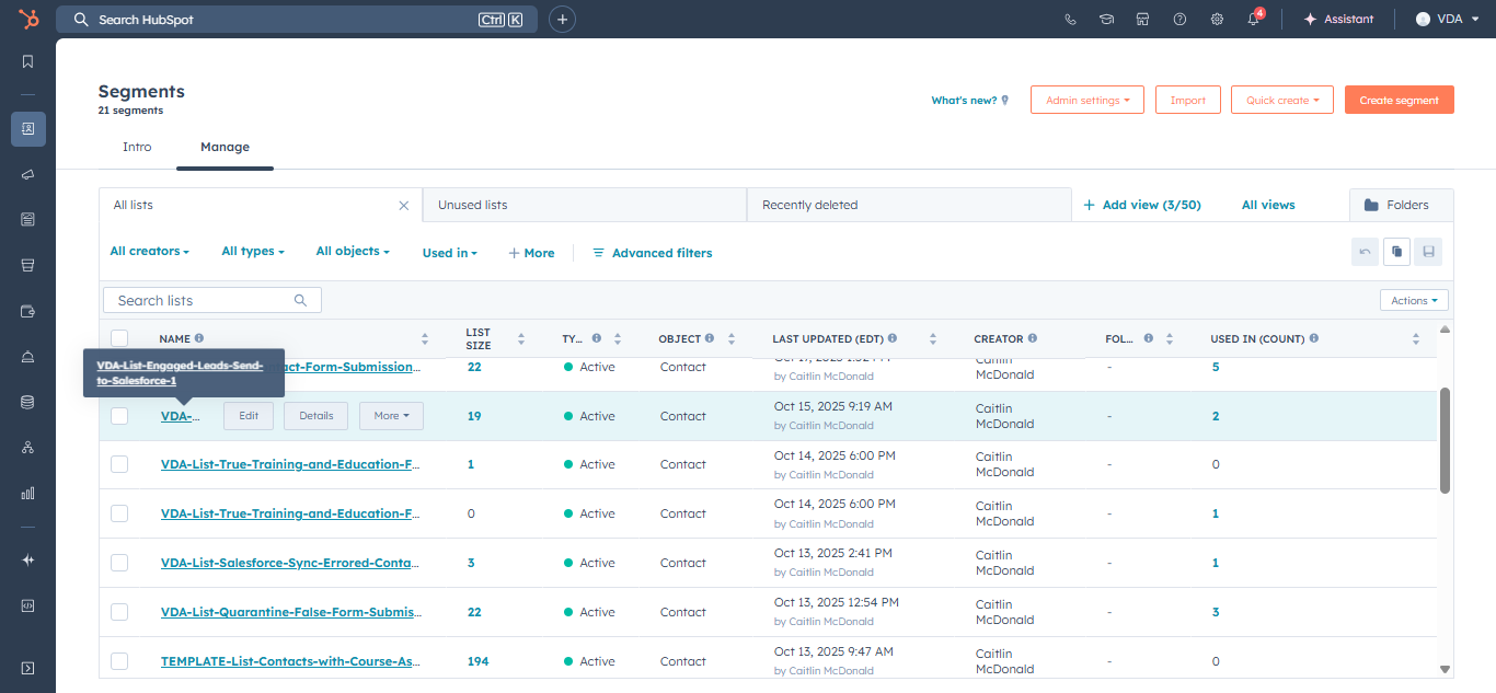 Step #31: Once this is finalized, we will add the score as a filter to the contact list that is synced from Hubspot to Salesforce Leads.