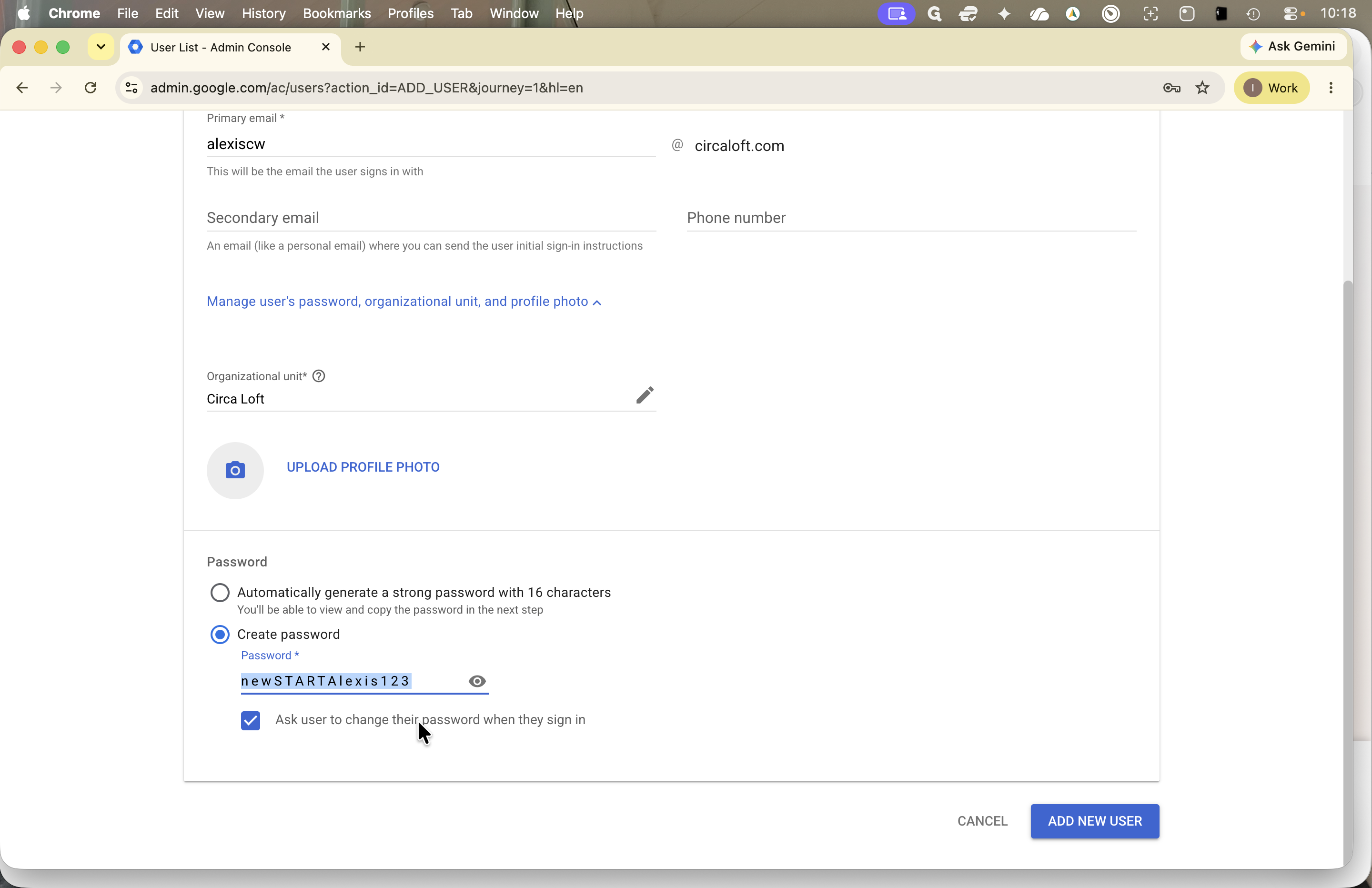 Step #7: Uncheck Ask user to change their password when they sign in to allow initial testing prior to handoff.