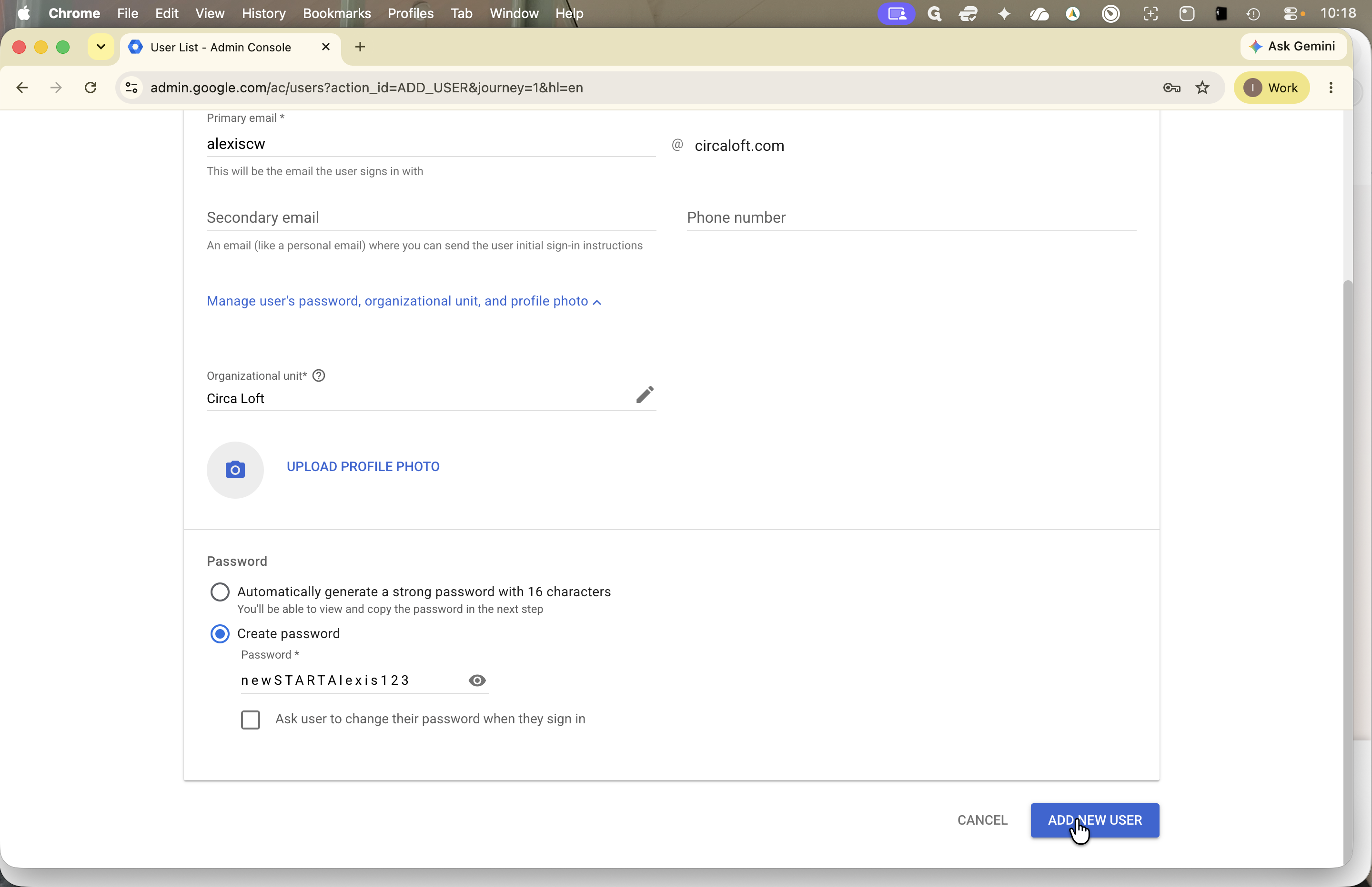 Step #8: Click ADD NEW USER to save the account.