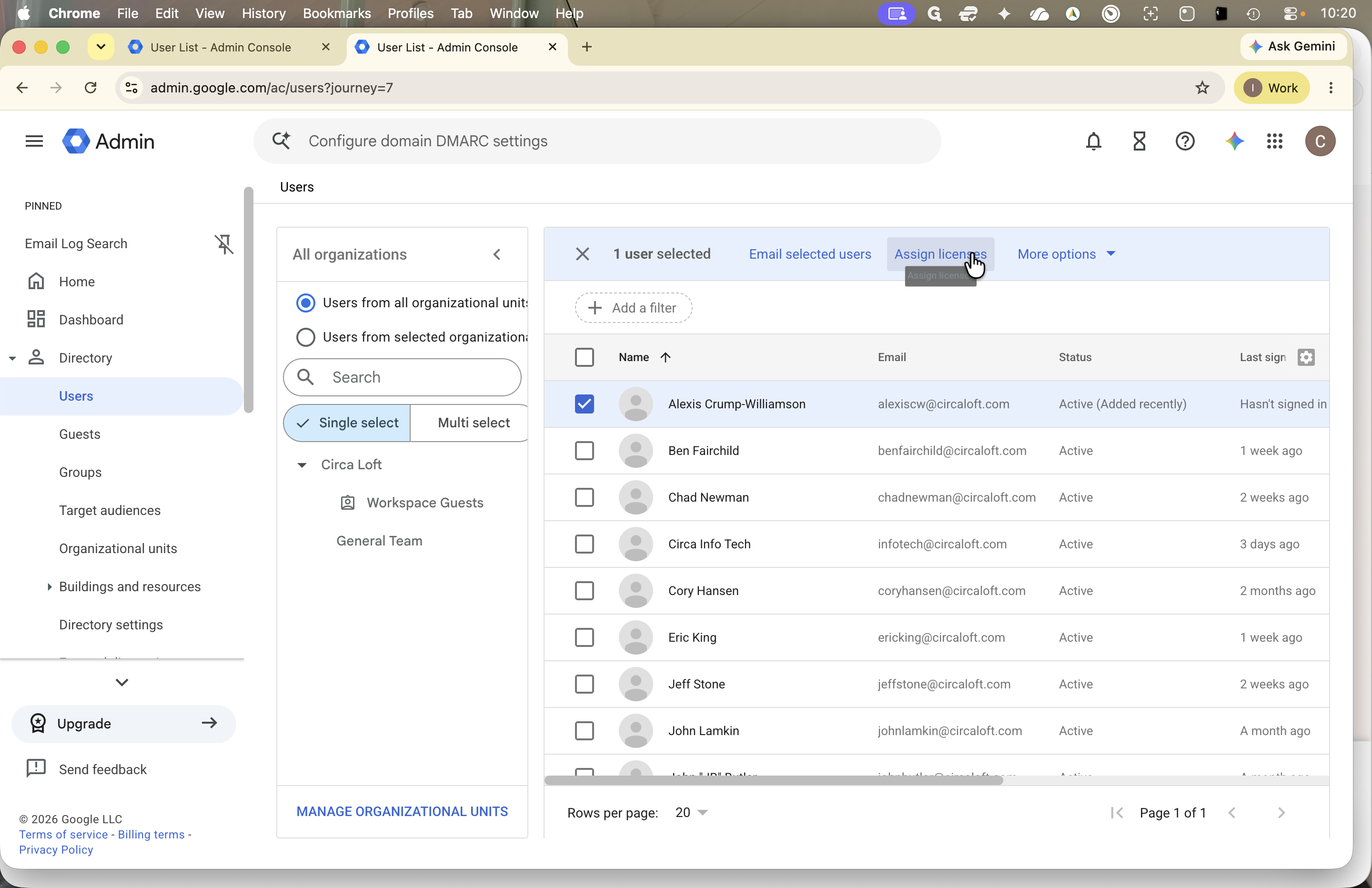 Step #13: Click Assign licenses on the action toolbar.