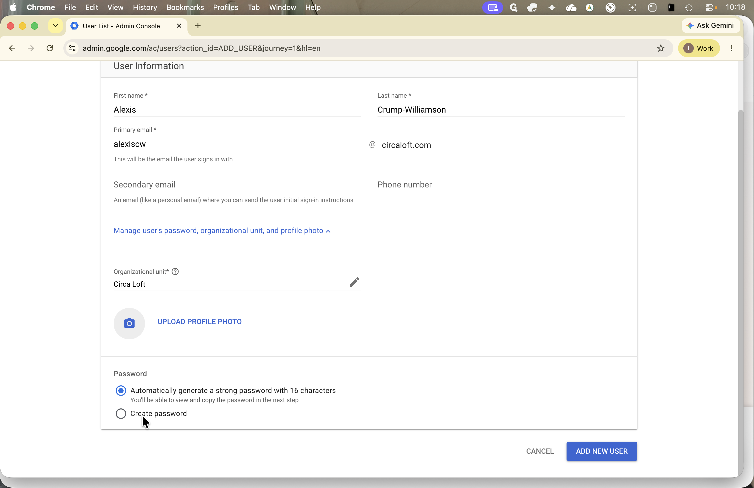 Step #5: Select the Create password radio button.