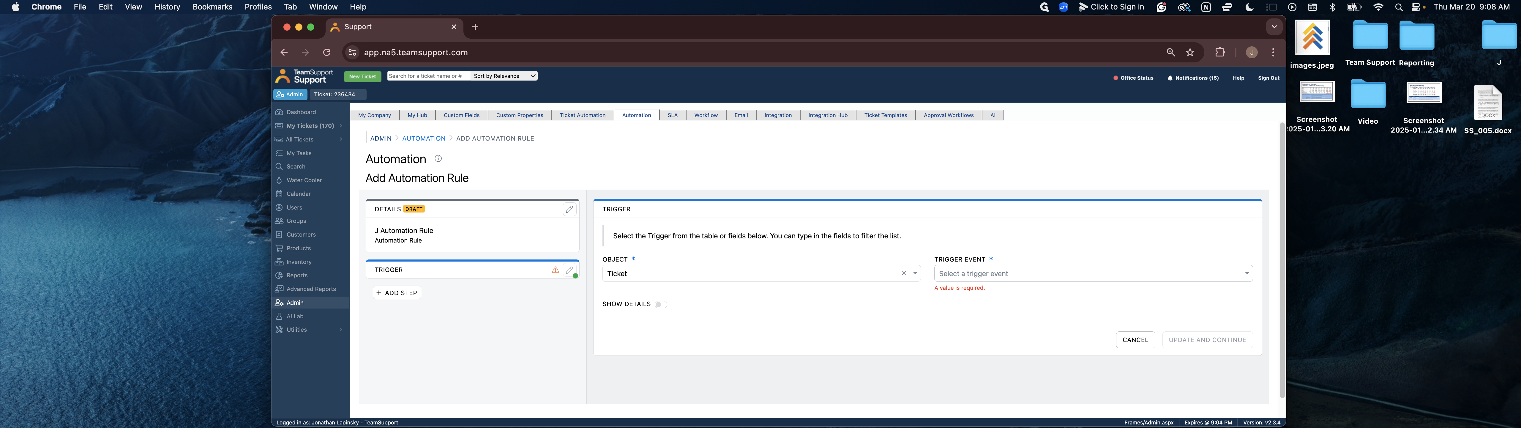 Step #9: Click on "Select a trigger event"
