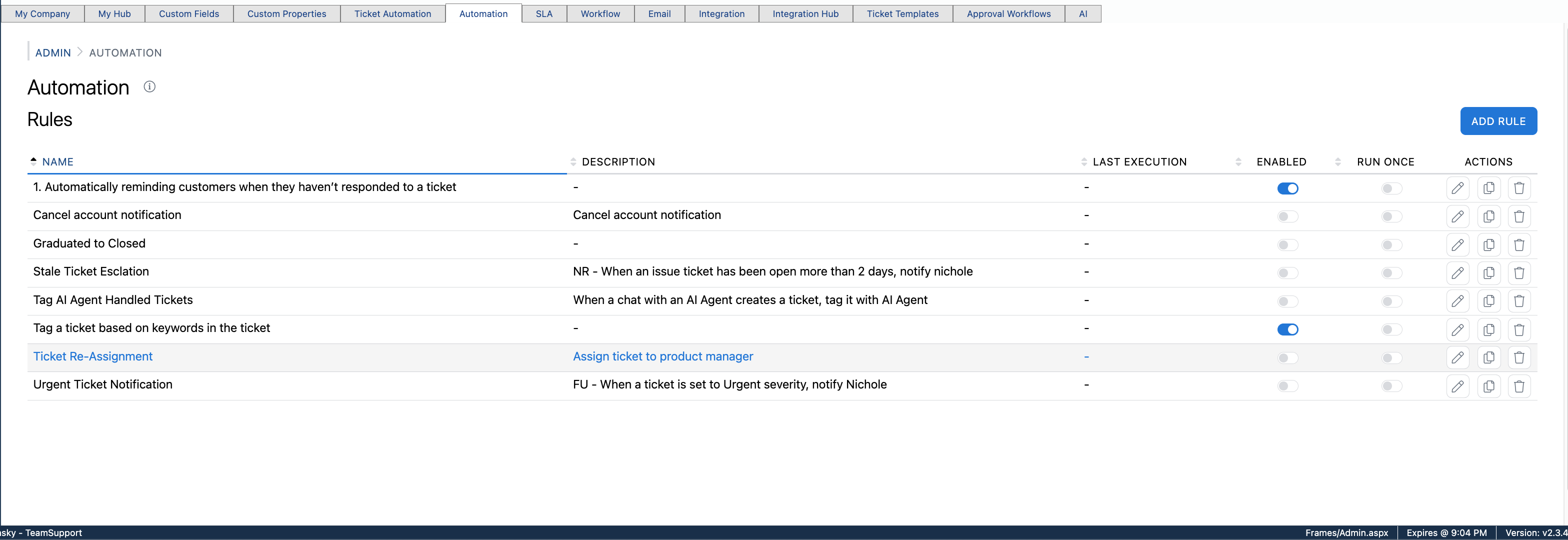 Step #1: Click Automation in the Admin Section. Notice the rules main page.