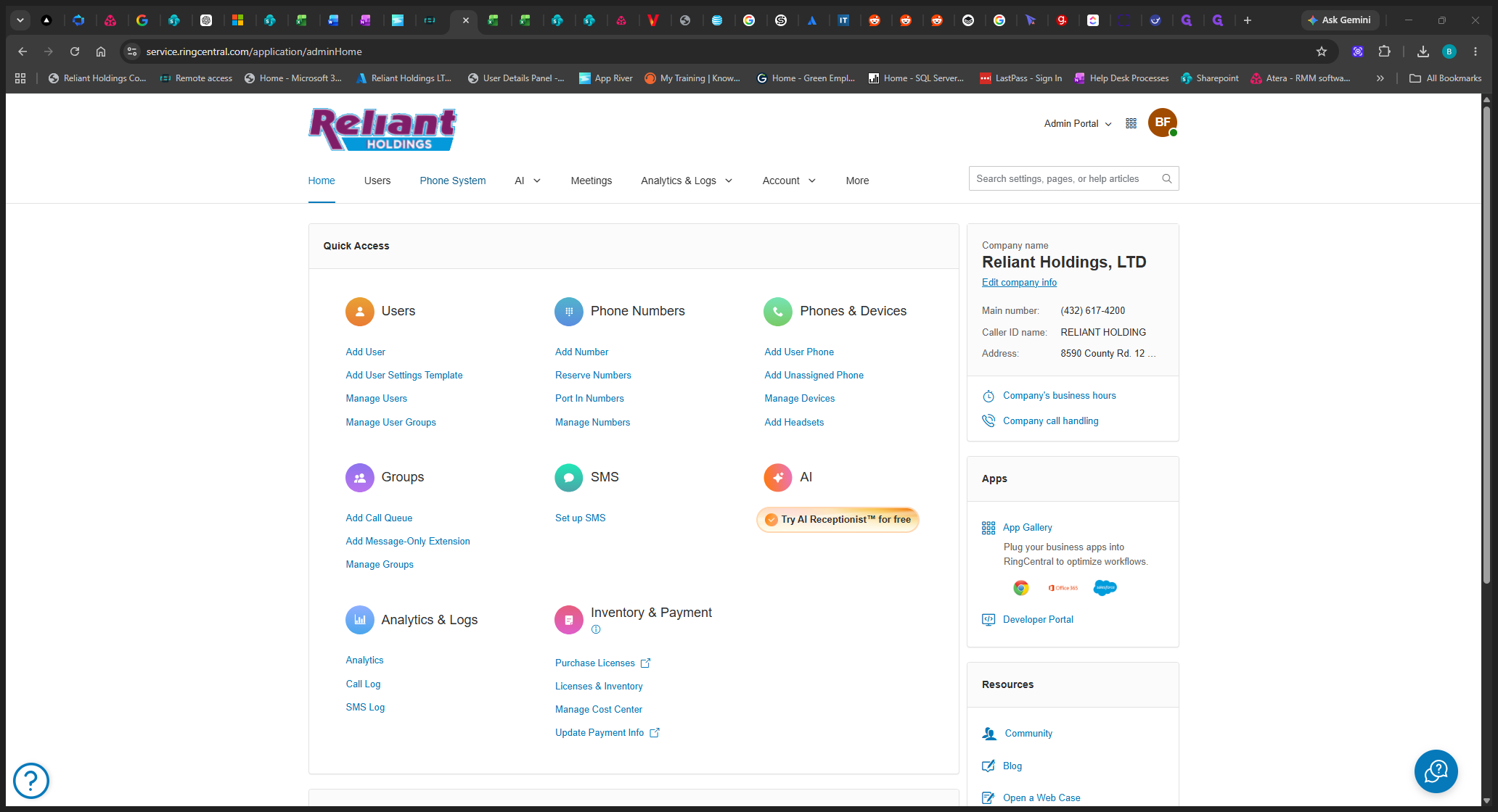 Step #1: Click Phone System in the top navigation bar to access your organization's phone settings.
