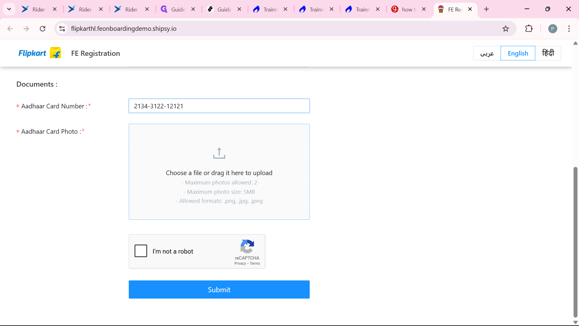 Step #18: Click here to upload your aadhaar card