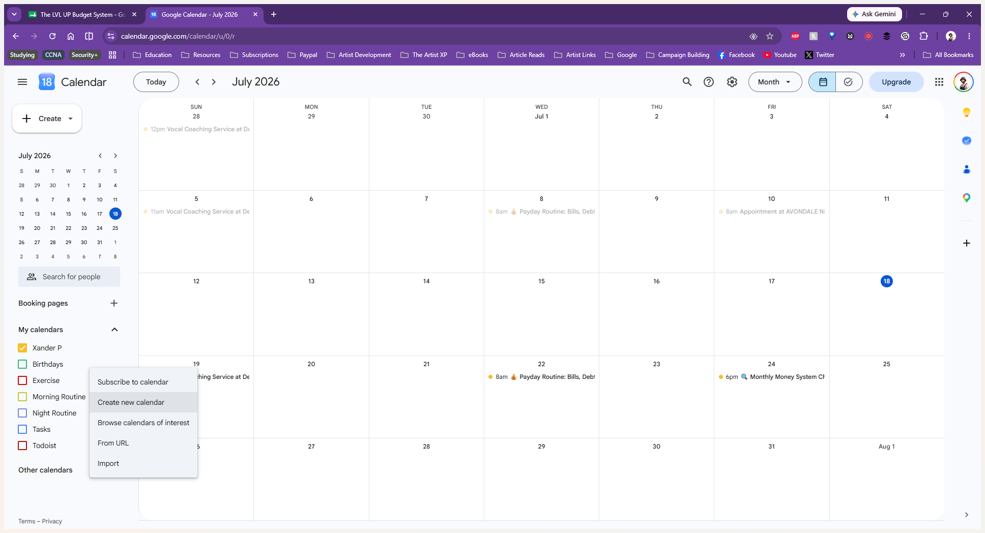 Step #2: Click Create new calendar from the dropdown menu.
