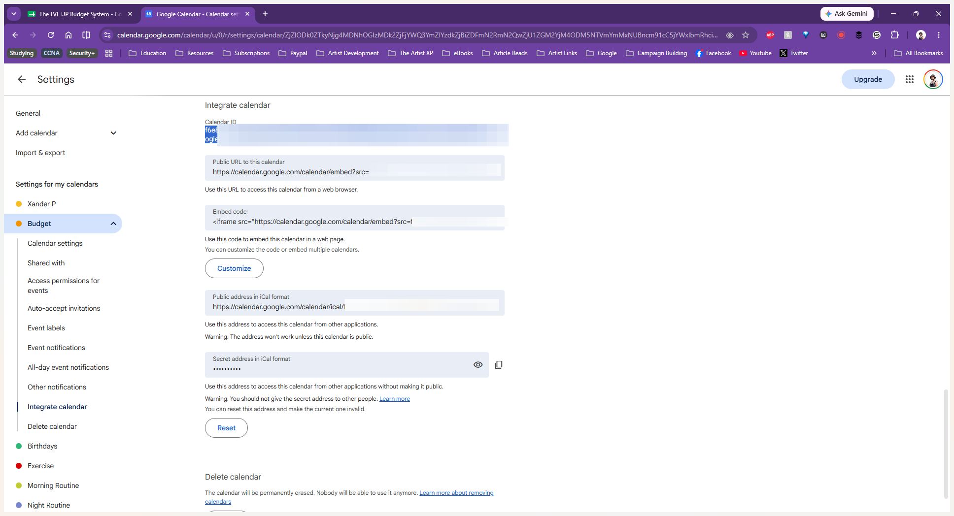 Step #6: Select and right-click the entire calendar ID (which looks like an email address ending in @group.calendar.google.com) and copy it.