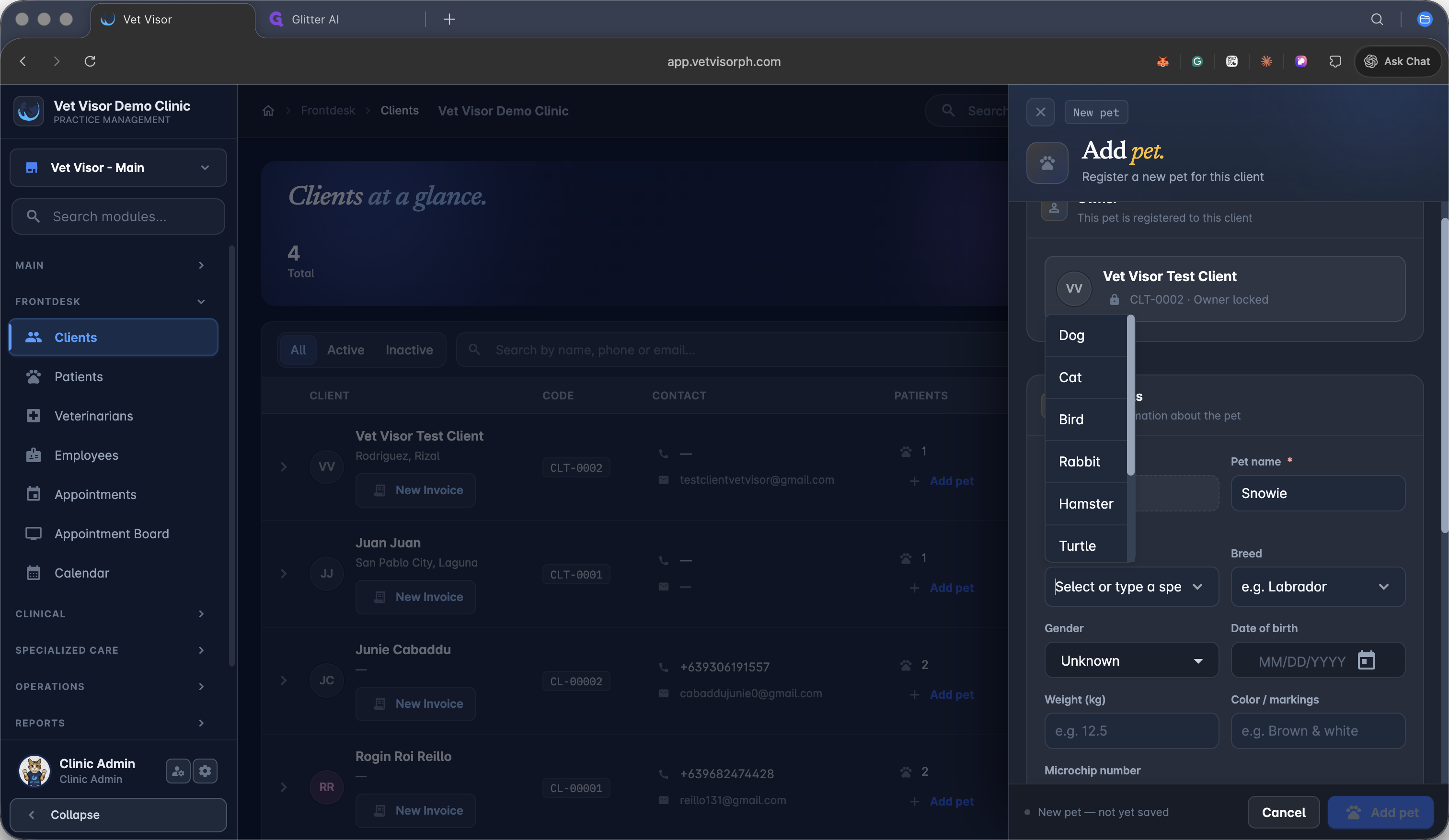 Step #3: Open the species dropdown menu and select the correct species.