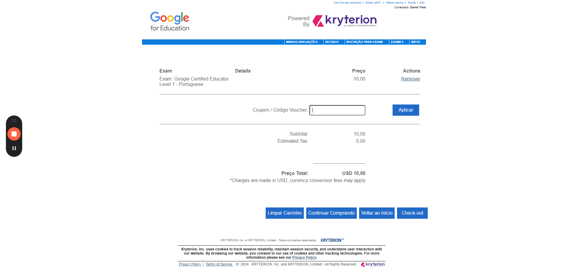 Step #22: Entre com o código do Voucher recebido por e-mail e clique no botão AplicarAguarde o processamento do Voucher.Se estive ok, clique no botão CHECKOUT