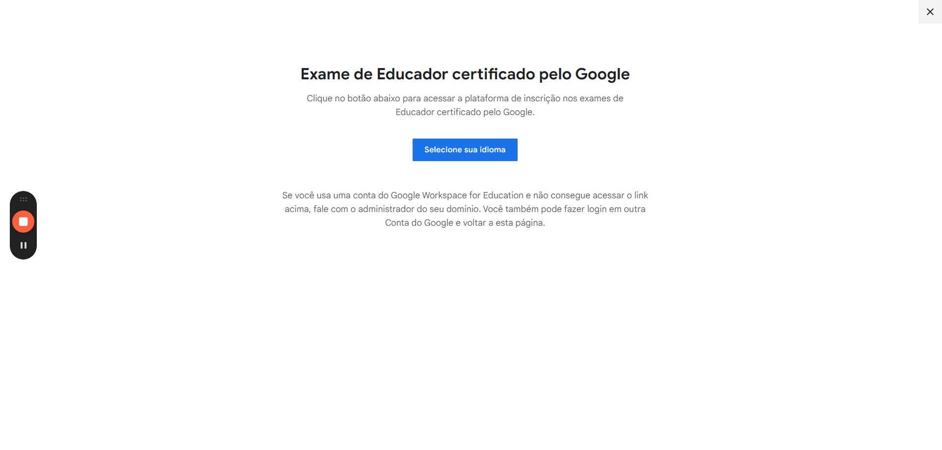 Step #2: Na primeira tela, clique em selecionar idioma
