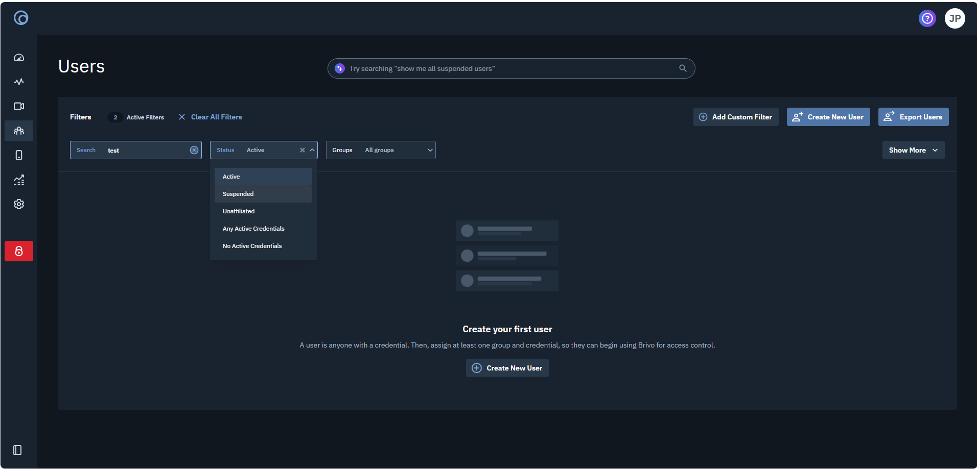 Step #8: Open the status dropdown menu to filter your directory by user status, such as Suspended.