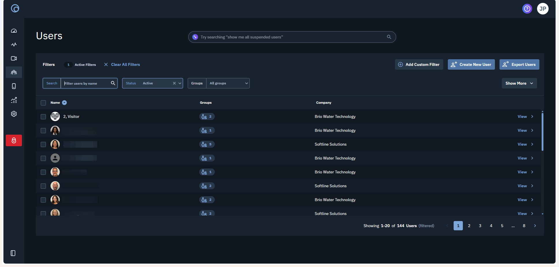 Step #2: Click Filter users by name and search for the user you want to suspend.