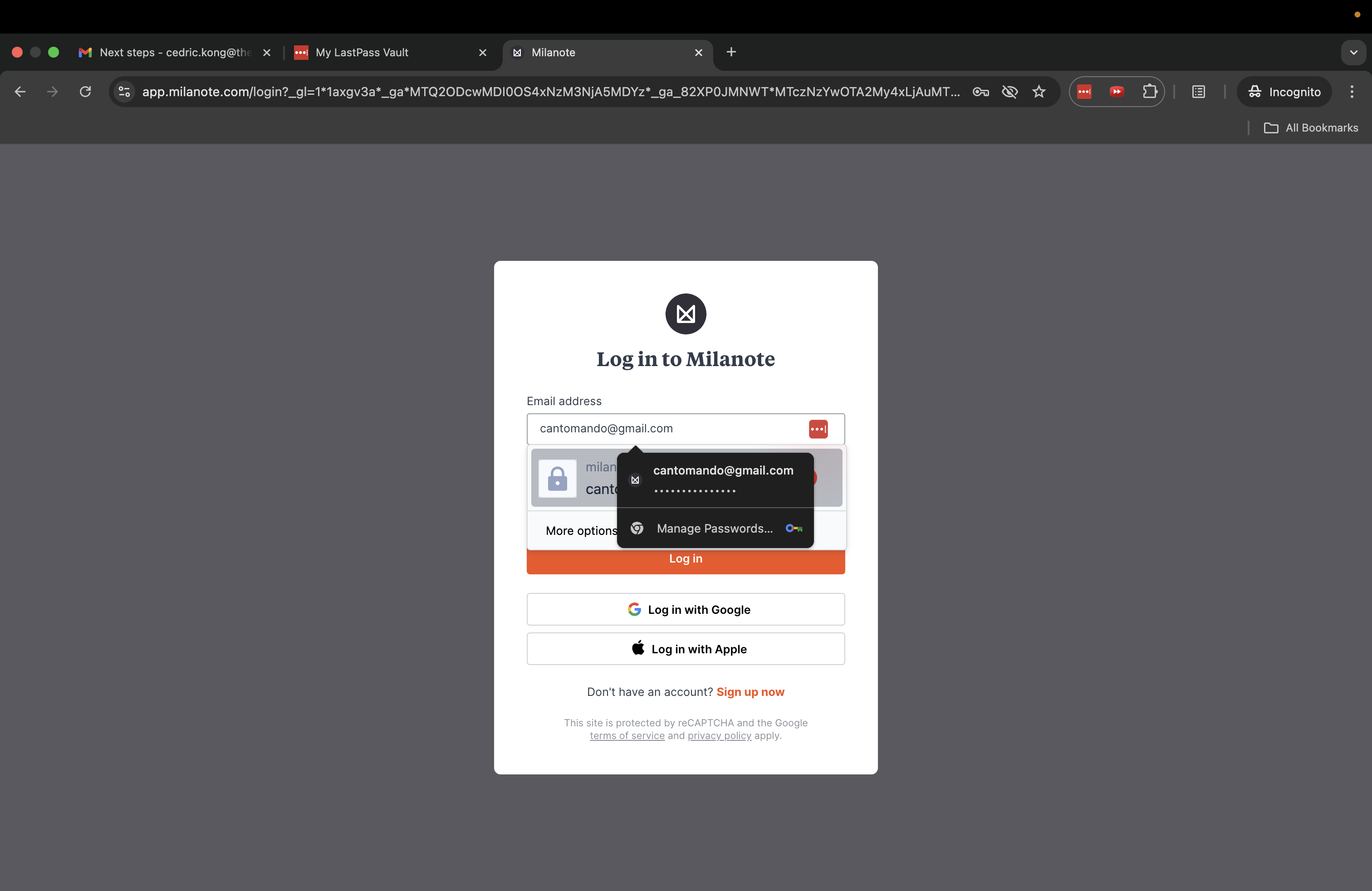 Step #6: Click on the account Lastpass suggests