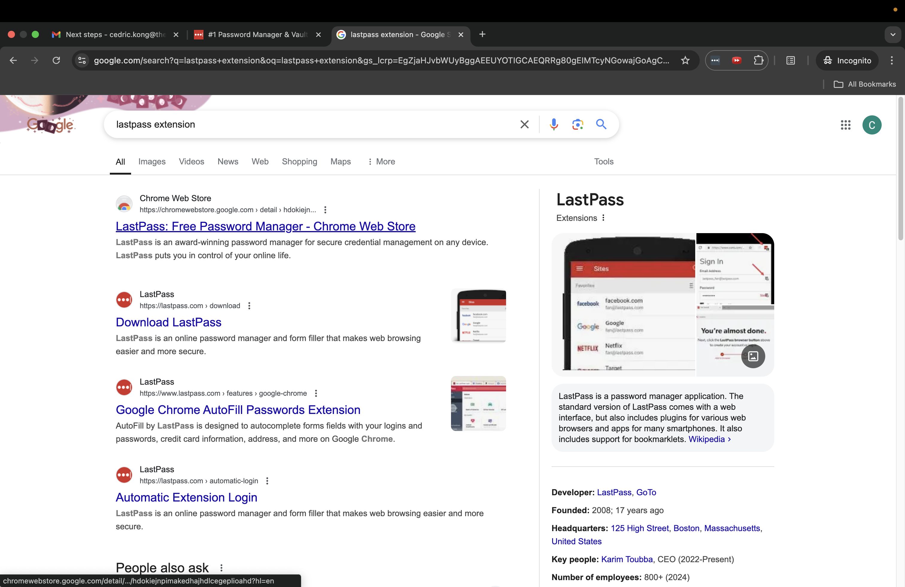 Step #1: Search for the Lastpass Extension "Free Password Manager"