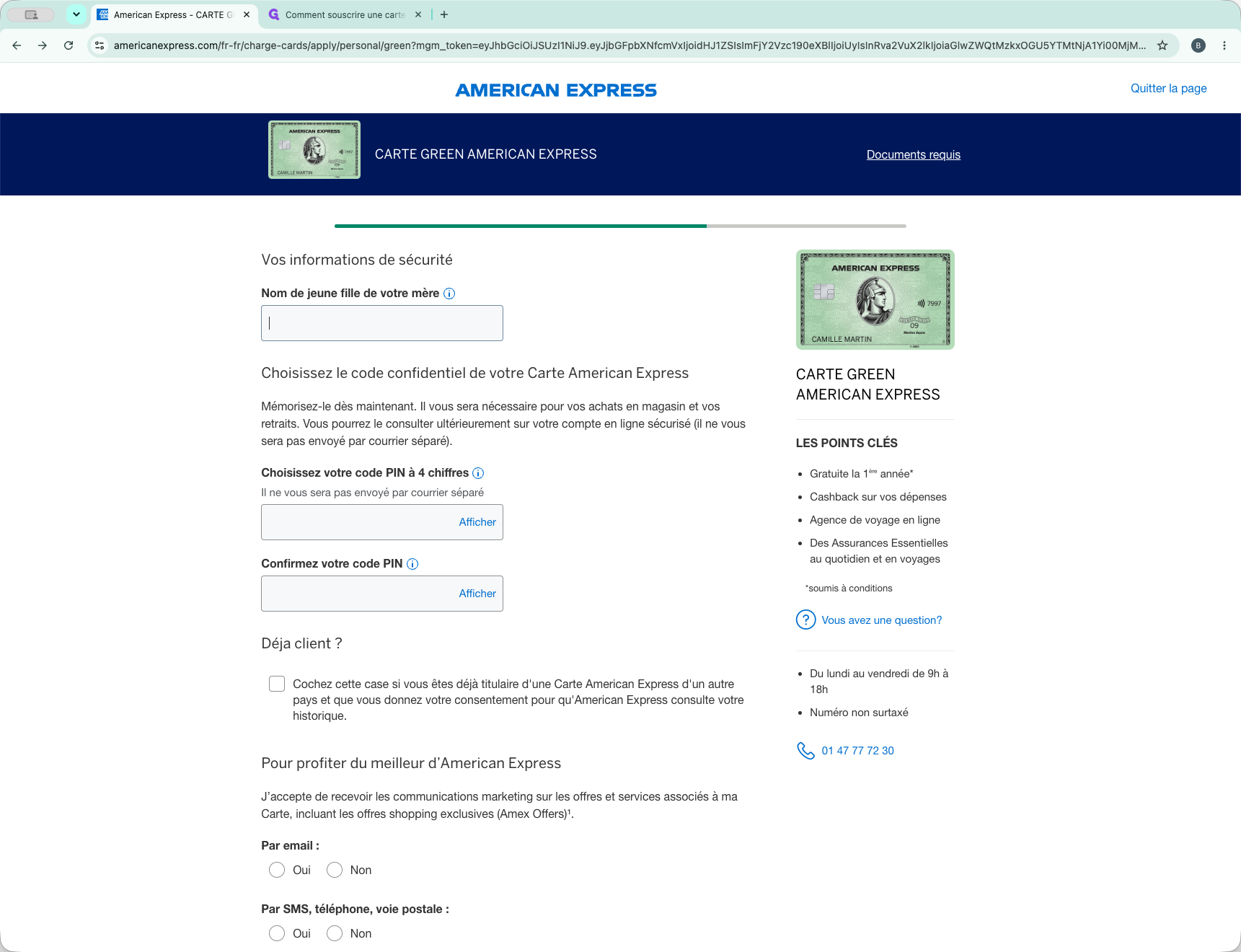 Step #15: Renseignez le Nom de jeune fille de votre mère pour la question de sécurité, puis choisissez un Code PIN pour votre future carte de crédit.