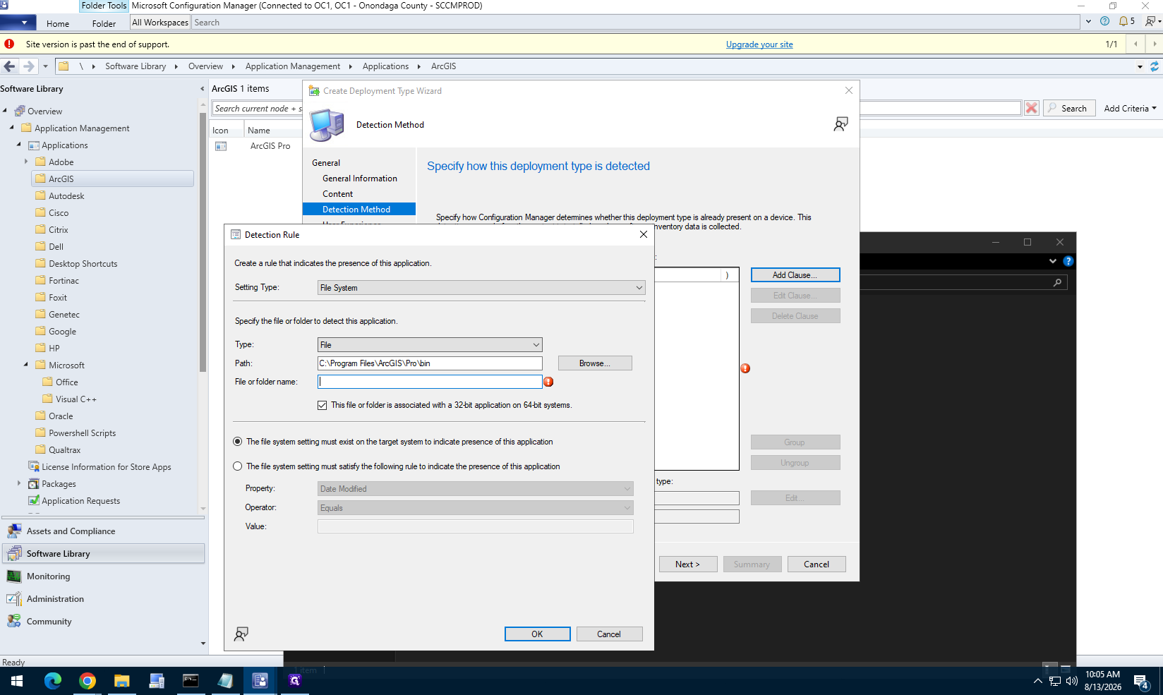 Step #24: Set the file system rule to check for ArcGISPro.exe located at C:\Program Files\ArcGIS\Pro\bin.