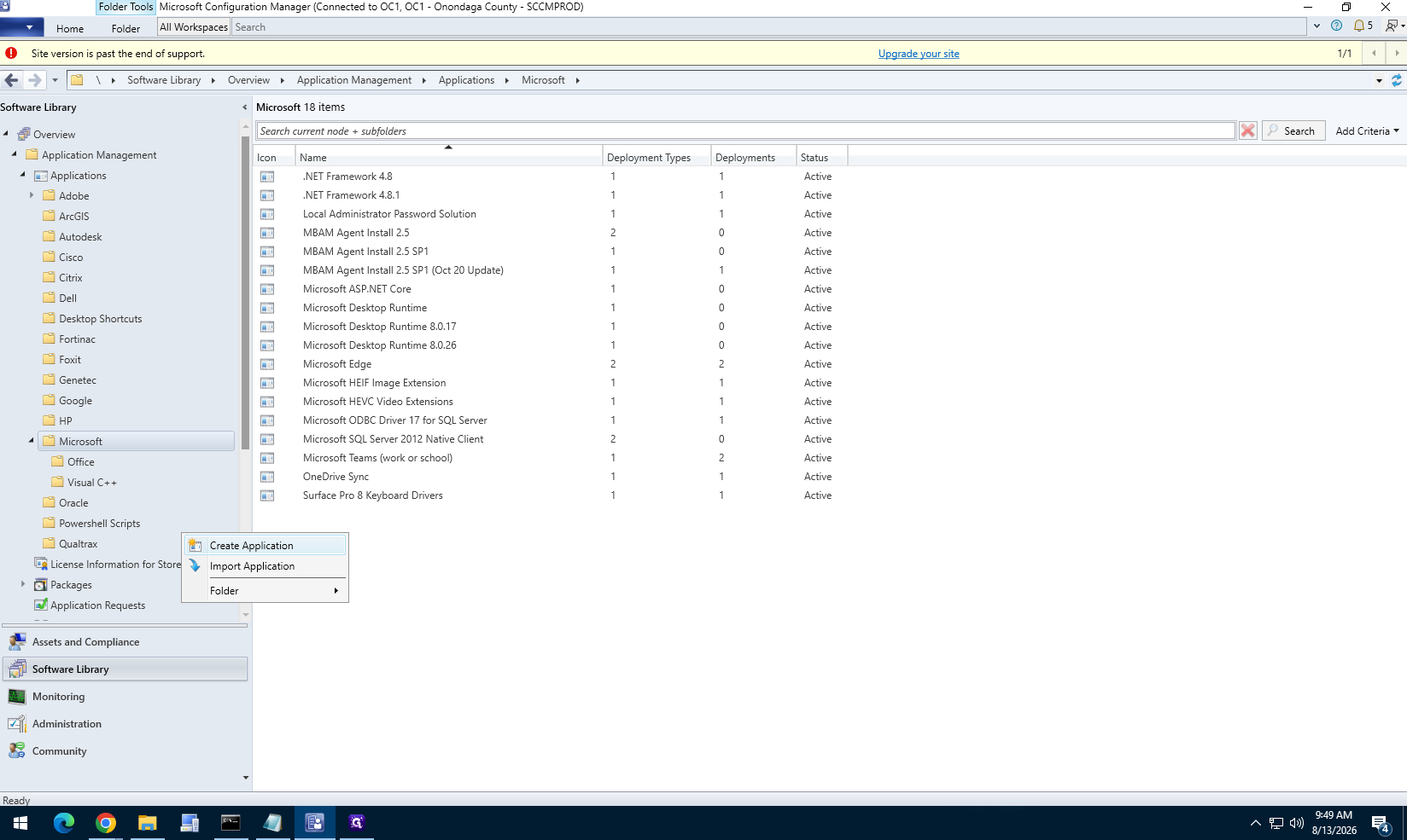 Step #1: Right-click in the Applications node of the Software Library and select Create Application.