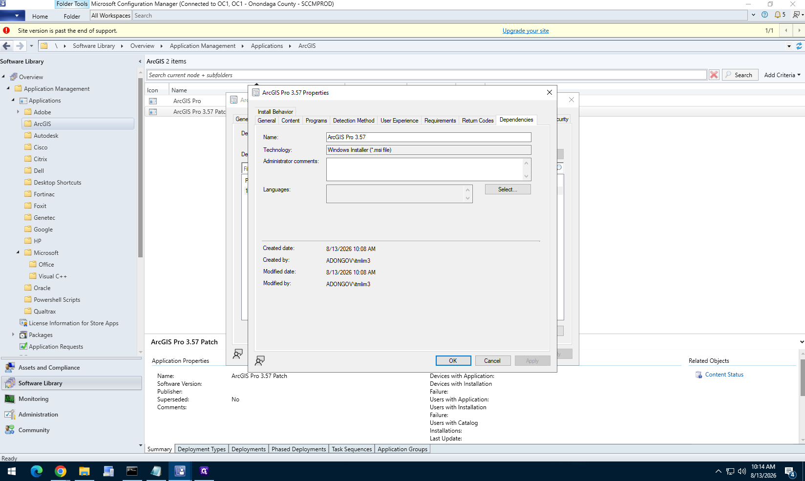 Step #30: Open the properties for the ArcGIS Pro 3.57 Patch deployment type and navigate to the Dependencies tab.