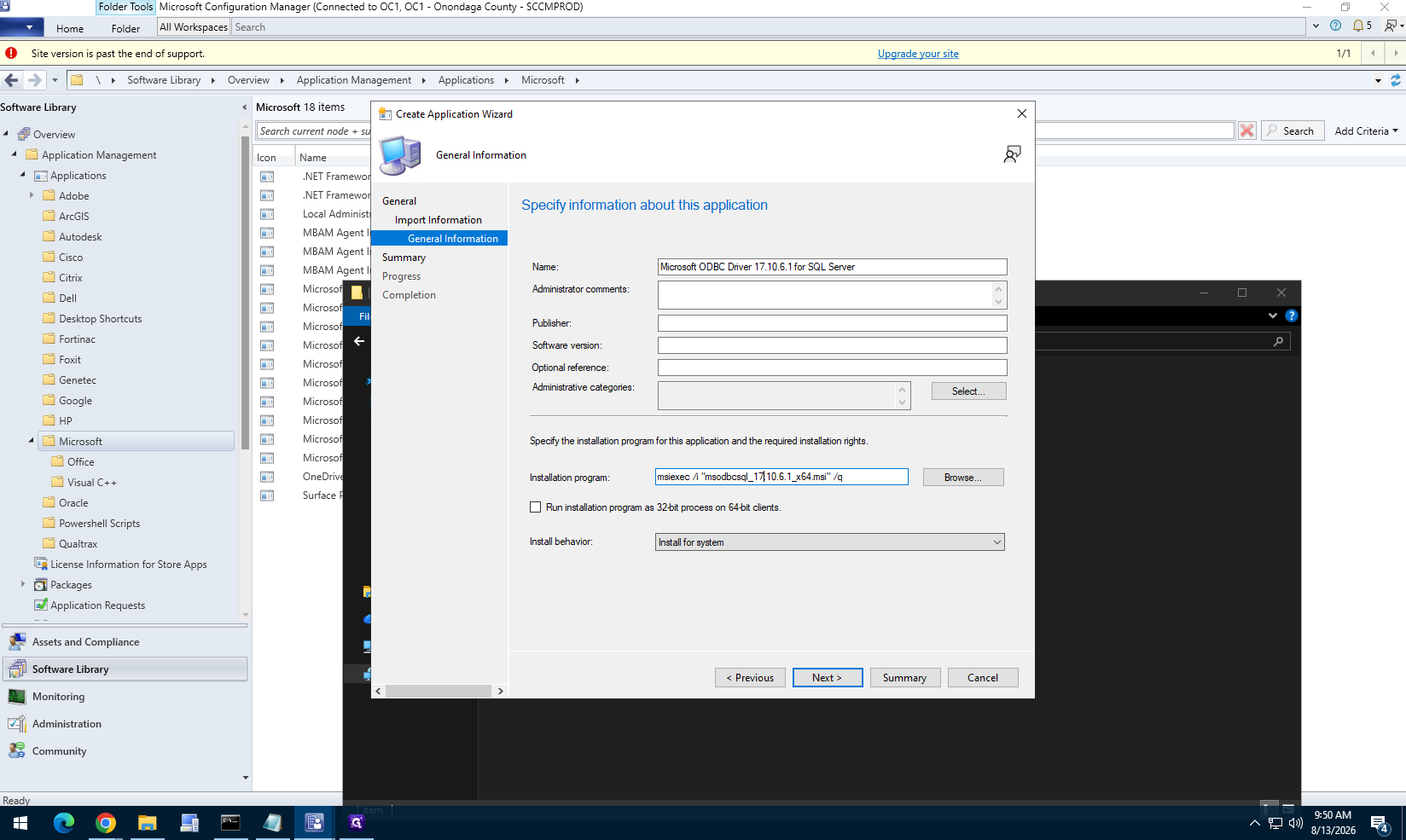 Step #4: Specify the installation program command and proceed through the wizard summary.