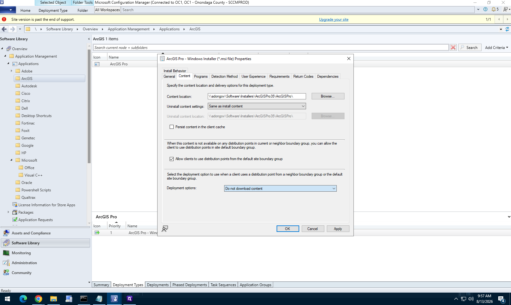 Step #15: Edit the application's deployment type properties to set the content option to Do not download content, then distribute the application.