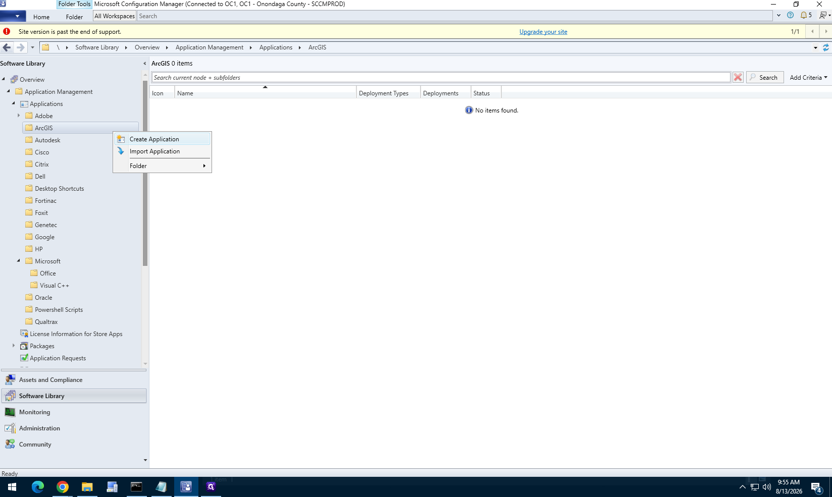 Step #11: Right-click the ArcGIS folder in the Software Library and select Create Application.