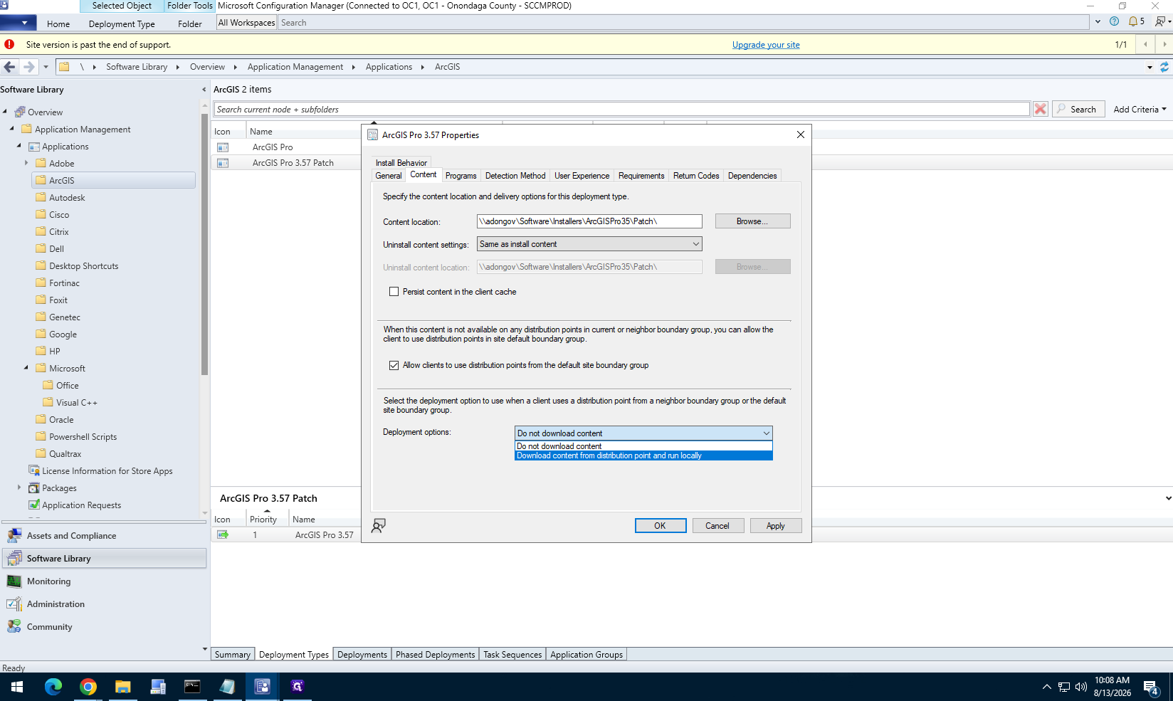 Step #28: Open the deployment type properties for the patch, navigate to the Content tab, and select Do not download content.