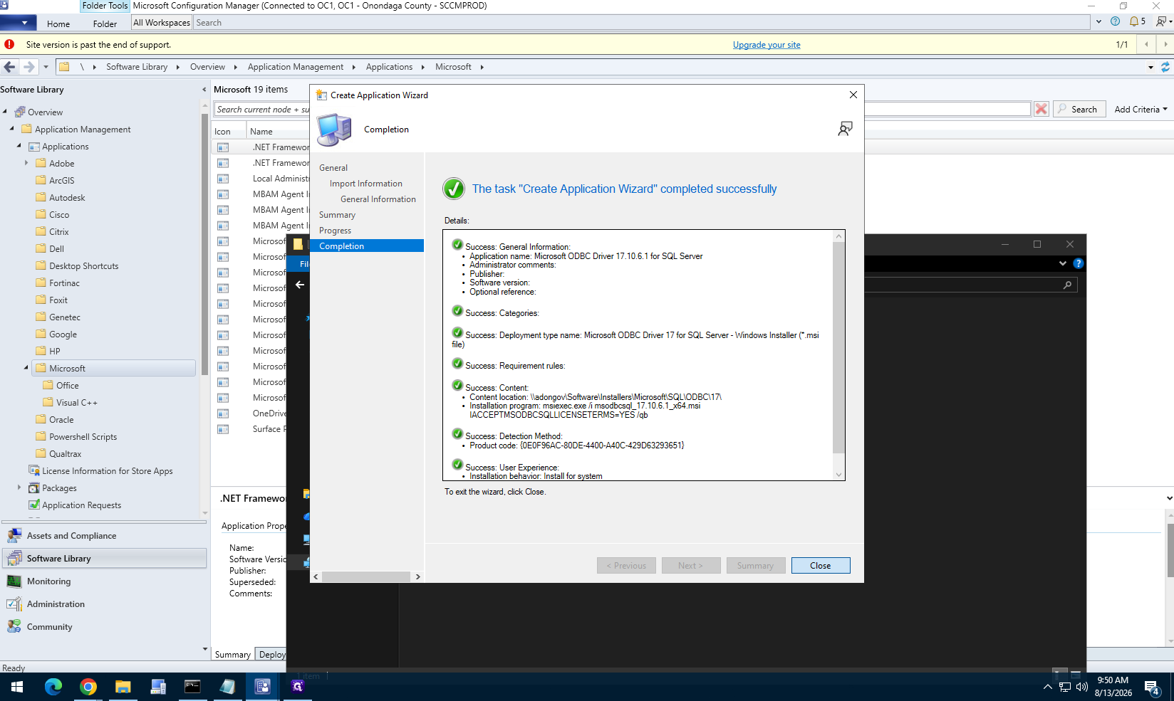 Step #5: Click Close when the application is successfully created.