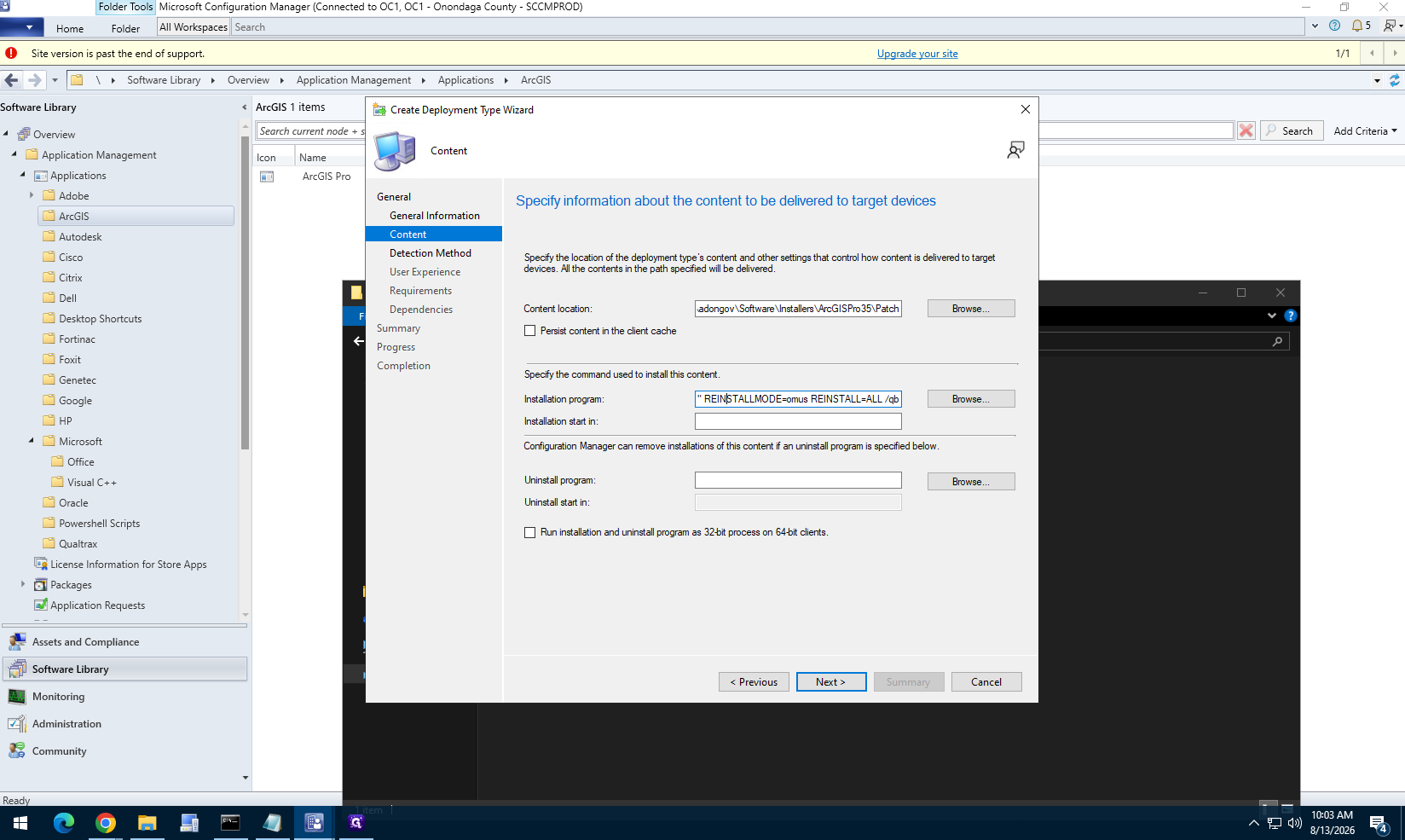 Step #22: Enter the patch installation command, ensuring you use the correct flags: msiexec.exe /p "ArcGIS_Pro_357_198657.msp" REINSTALLMODE=omus REINSTALL=ALL /qb.