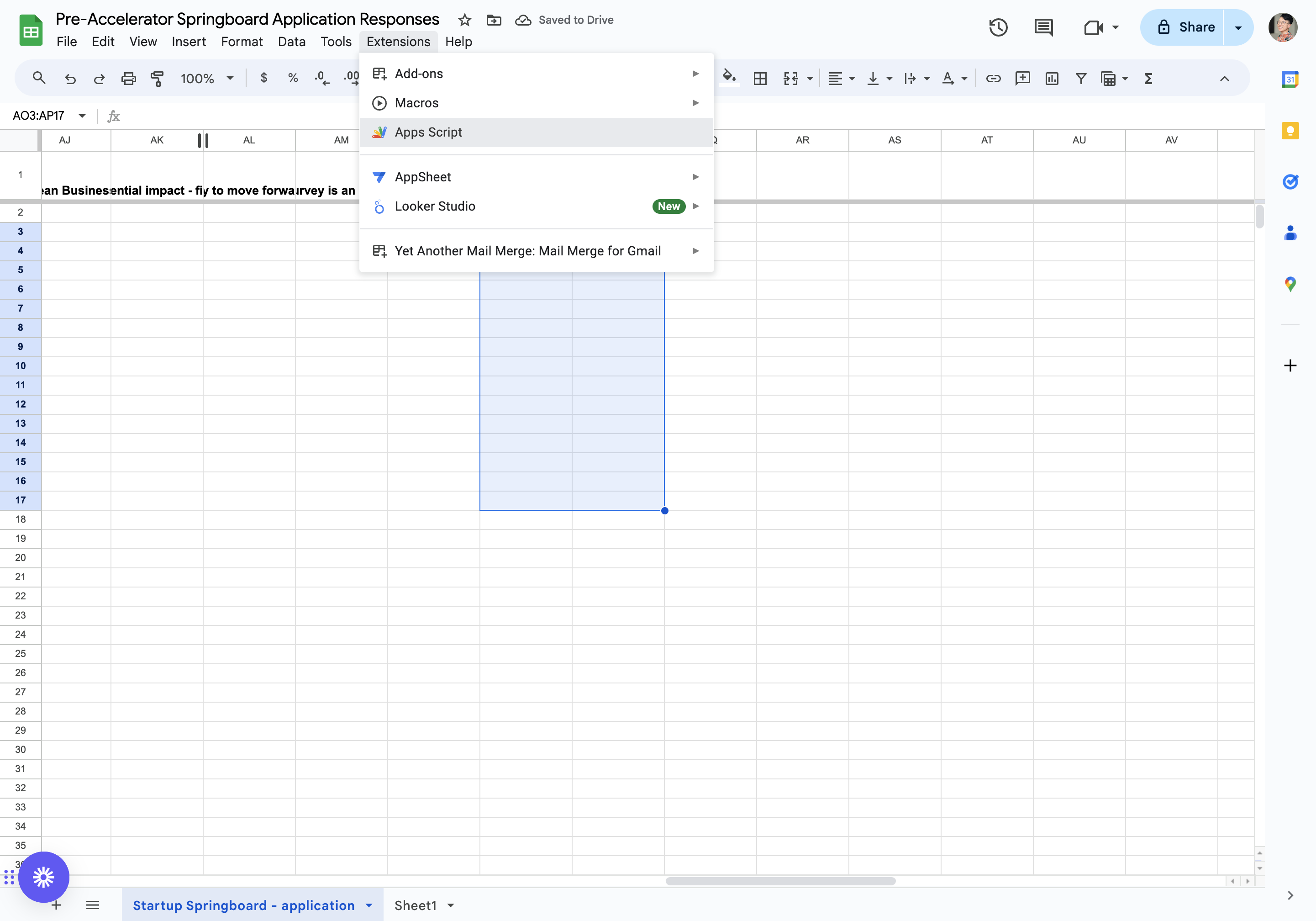 Step #8: Go to Extensions and select App Script.