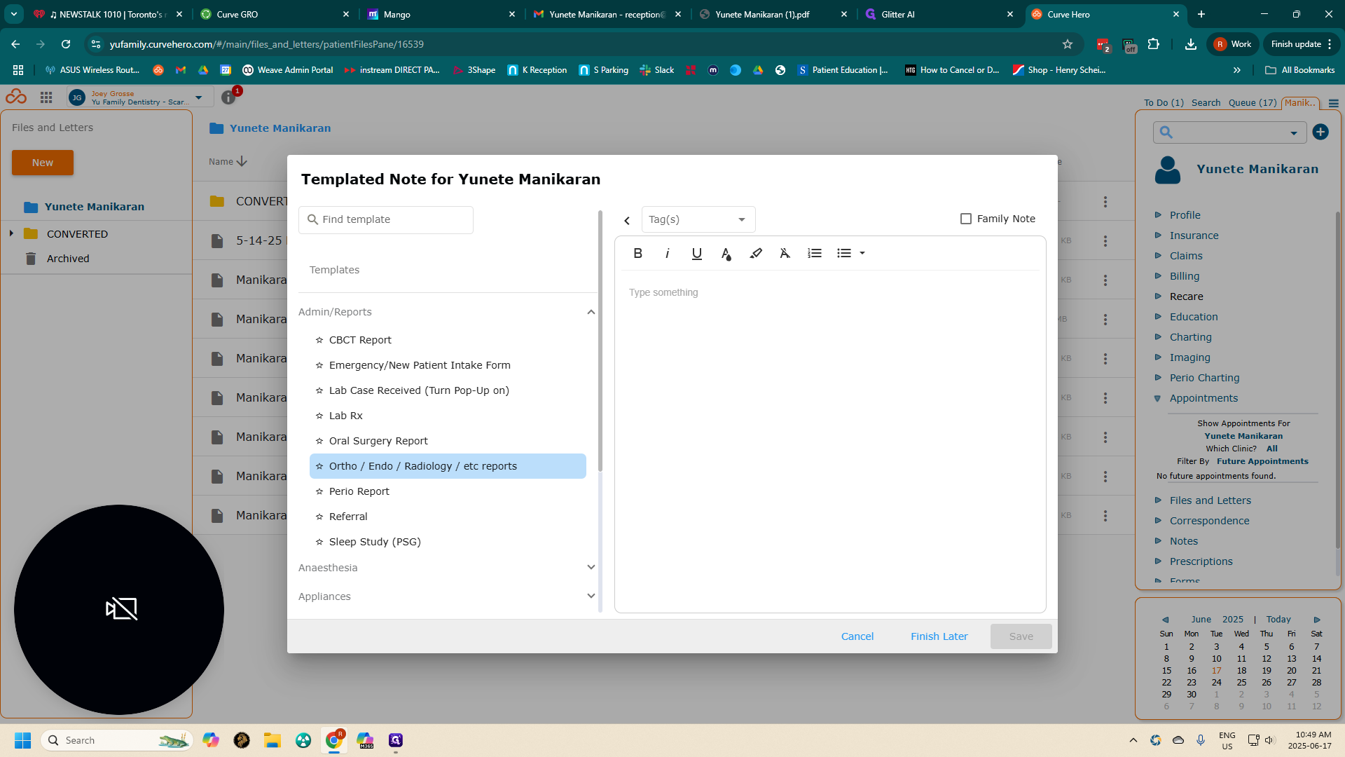 Step #25: Click on "Ortho / Endo / Radiology / etc reports"