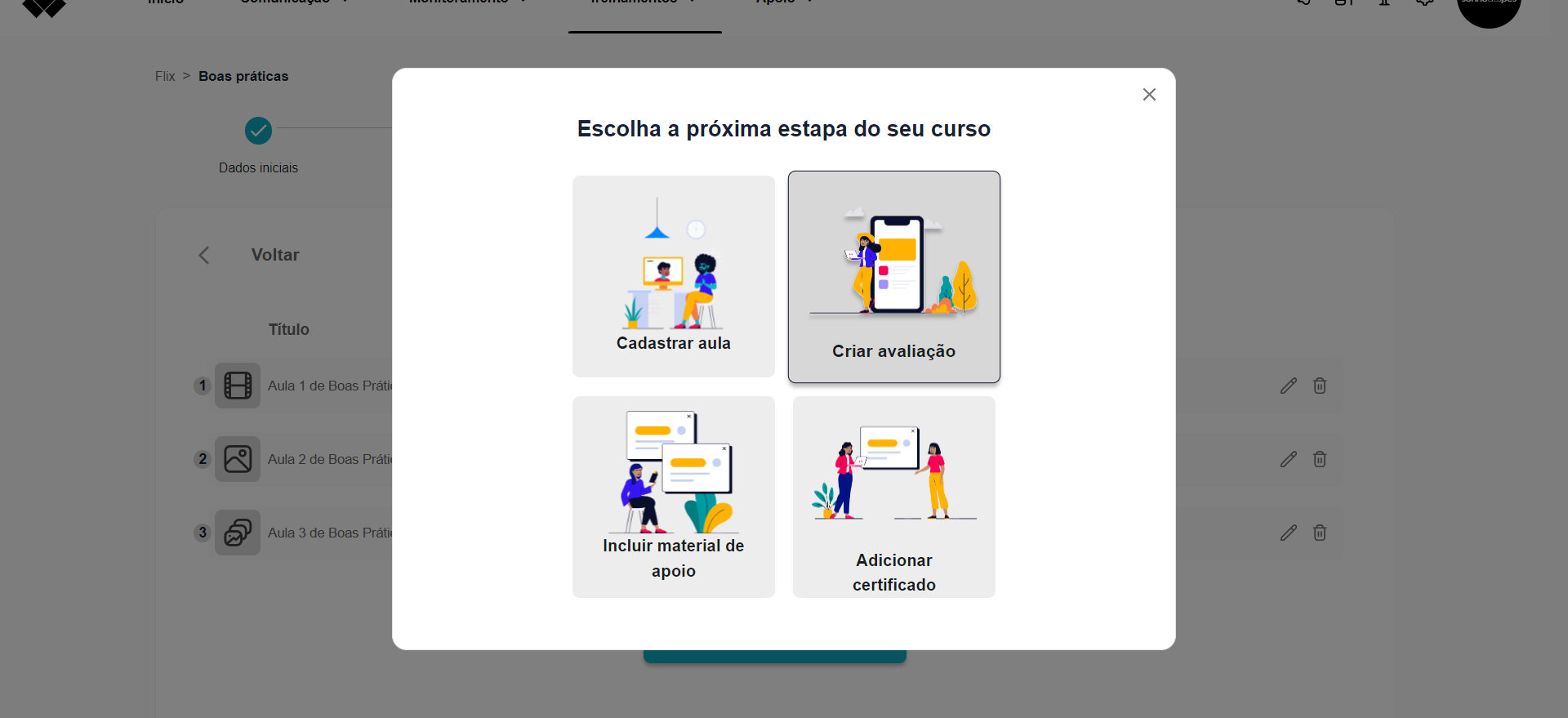 Step #19: Para incluir uma avaliação clique em 'Criar avaliação'