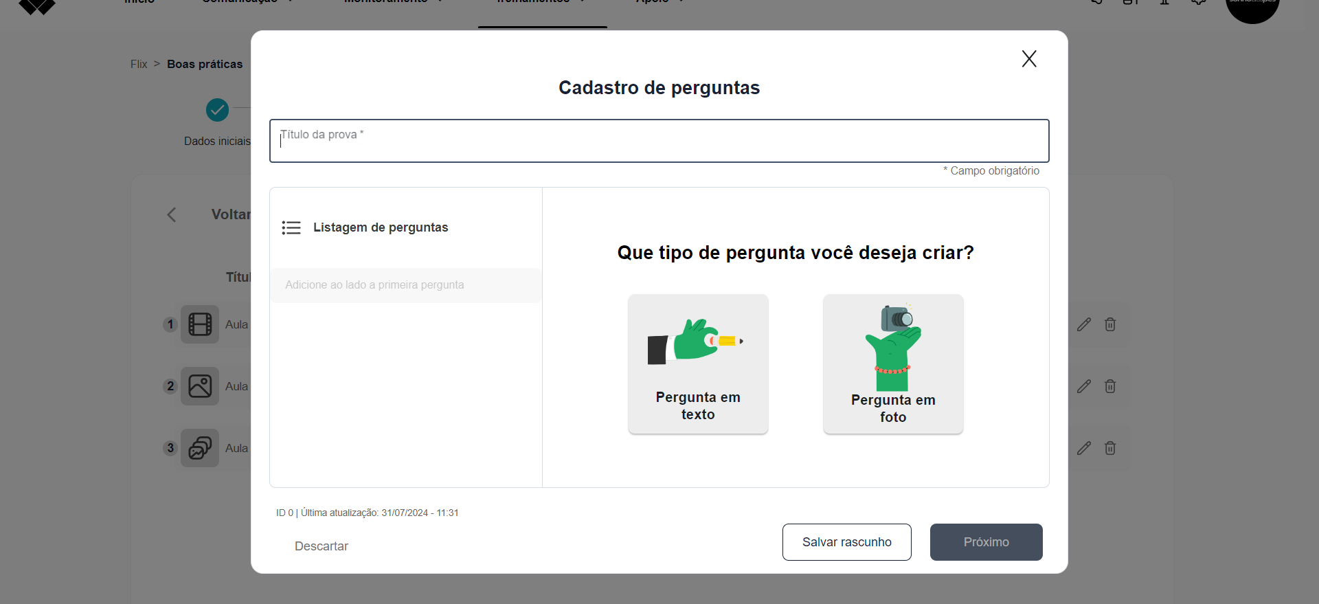 Step #20: Coloque o título da avaliação: