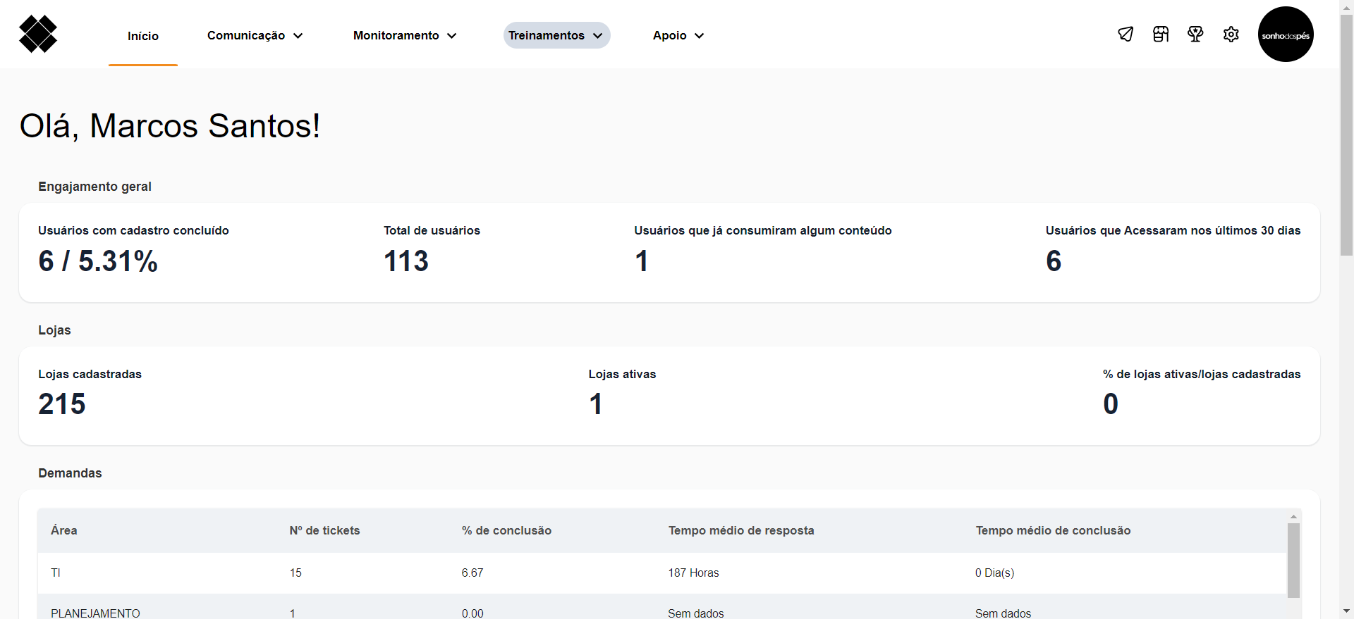 Step #2: Cliquem em "Treinamentos ✓"