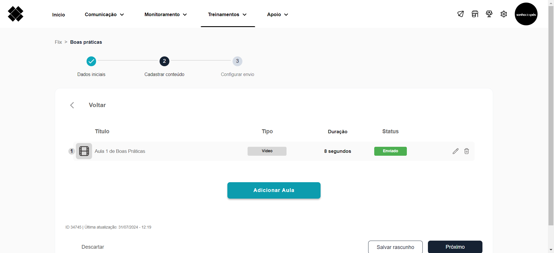 Step #18: Para adicionar mais aulas clique em 'Adicionar Aula'