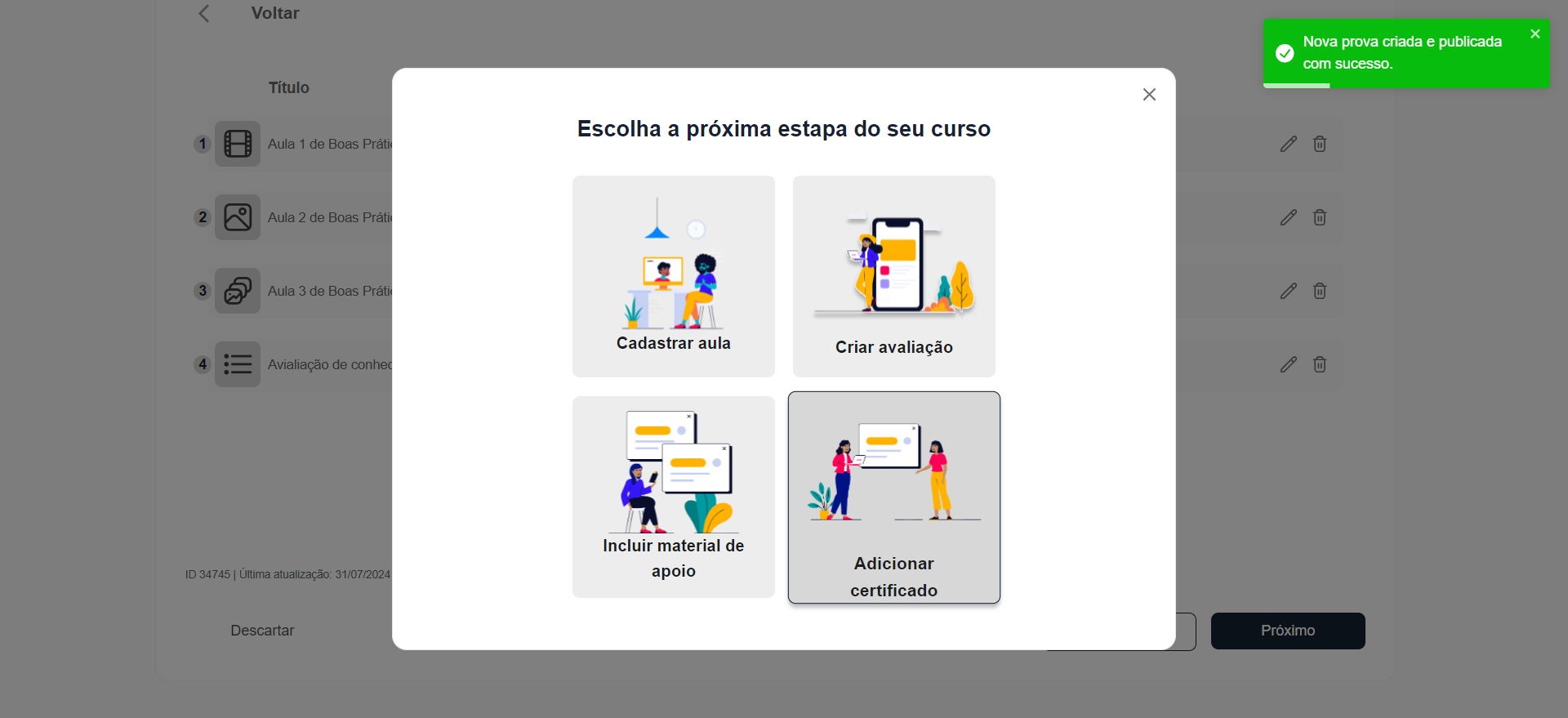 Step #33: Para adicionar um certificado clique em 'Adicionar Certificado'
